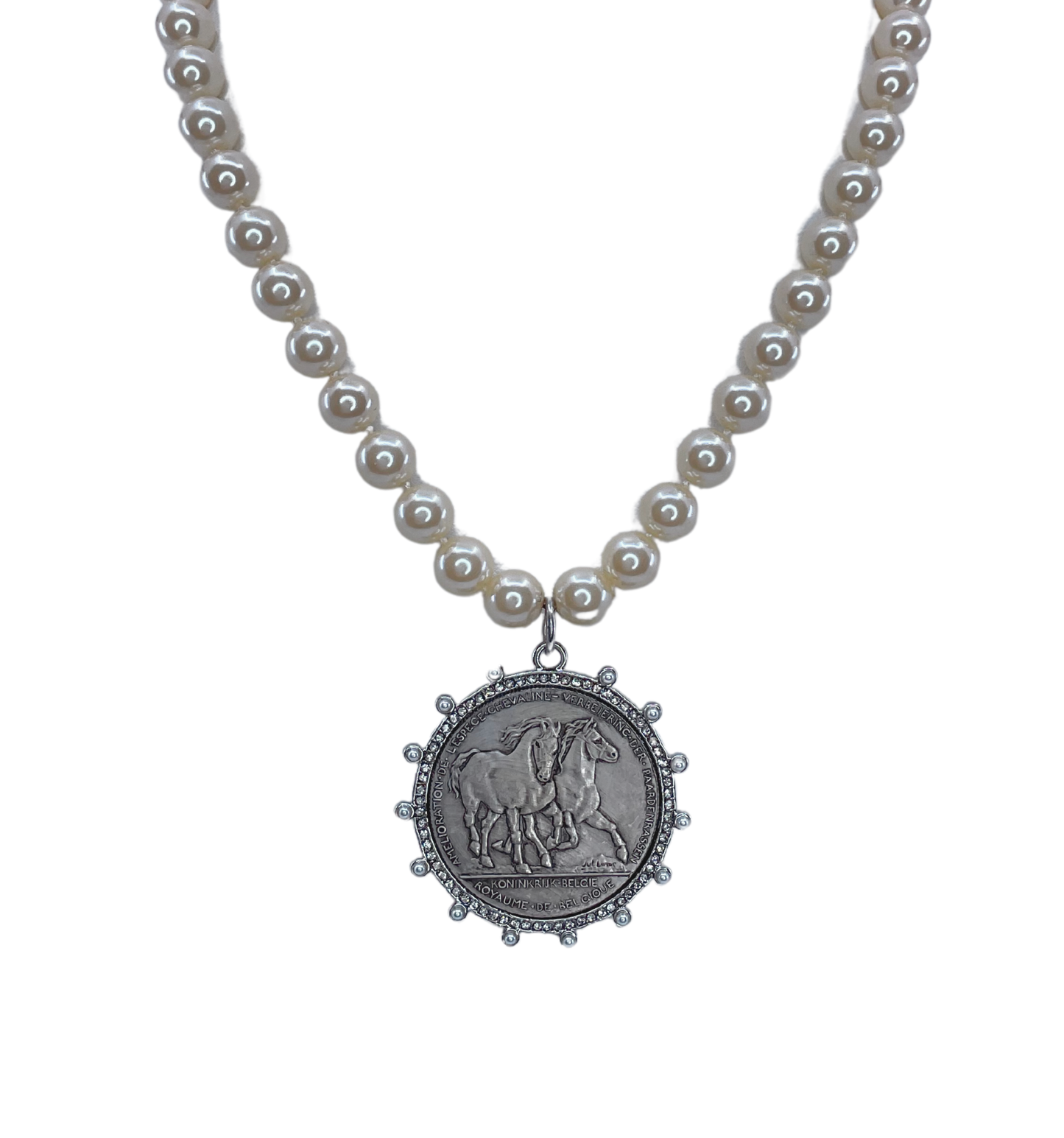 Vintage Pearls with Sterling Horse Coin