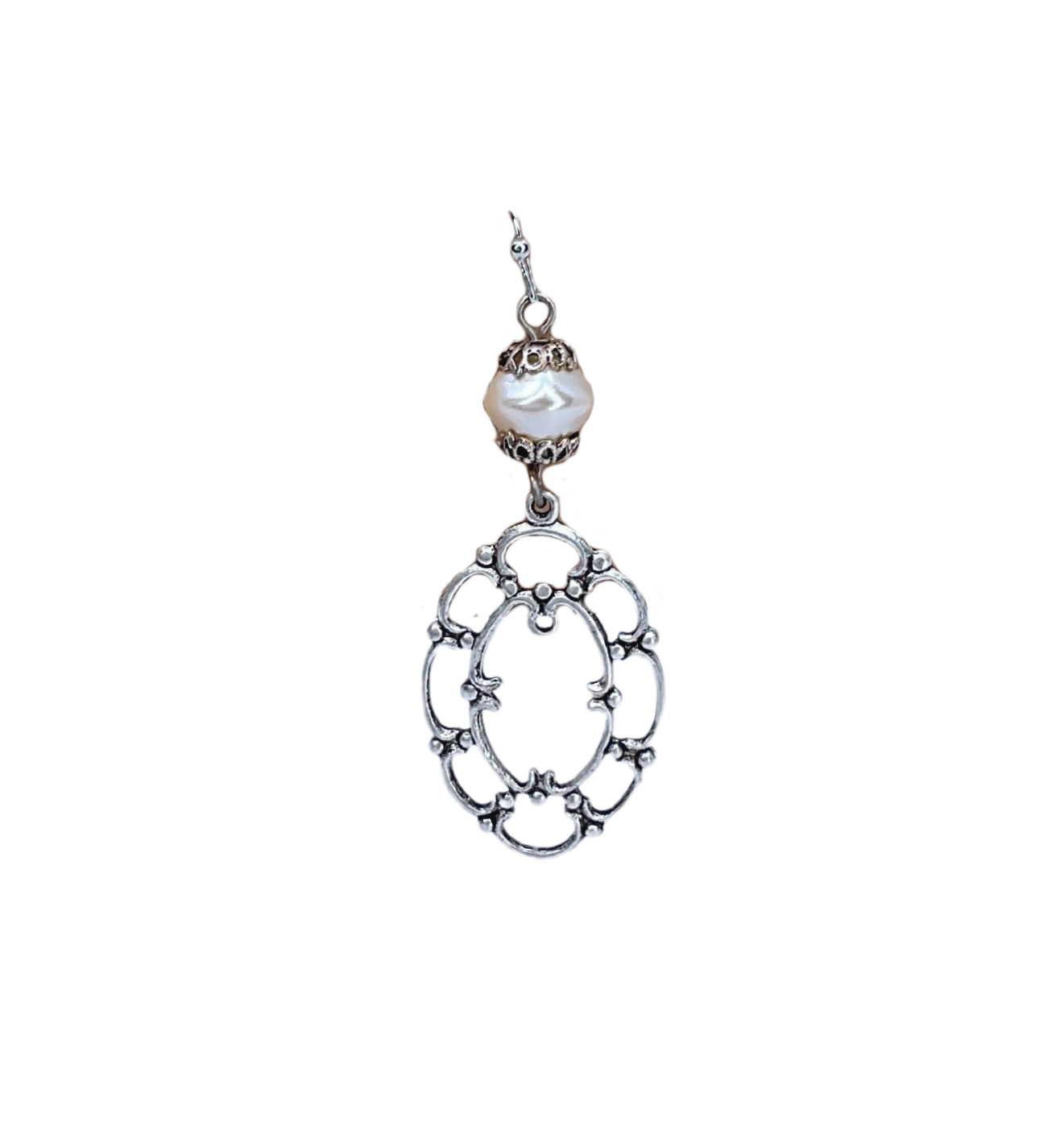 Faux Pearl Oval Lace Earrings