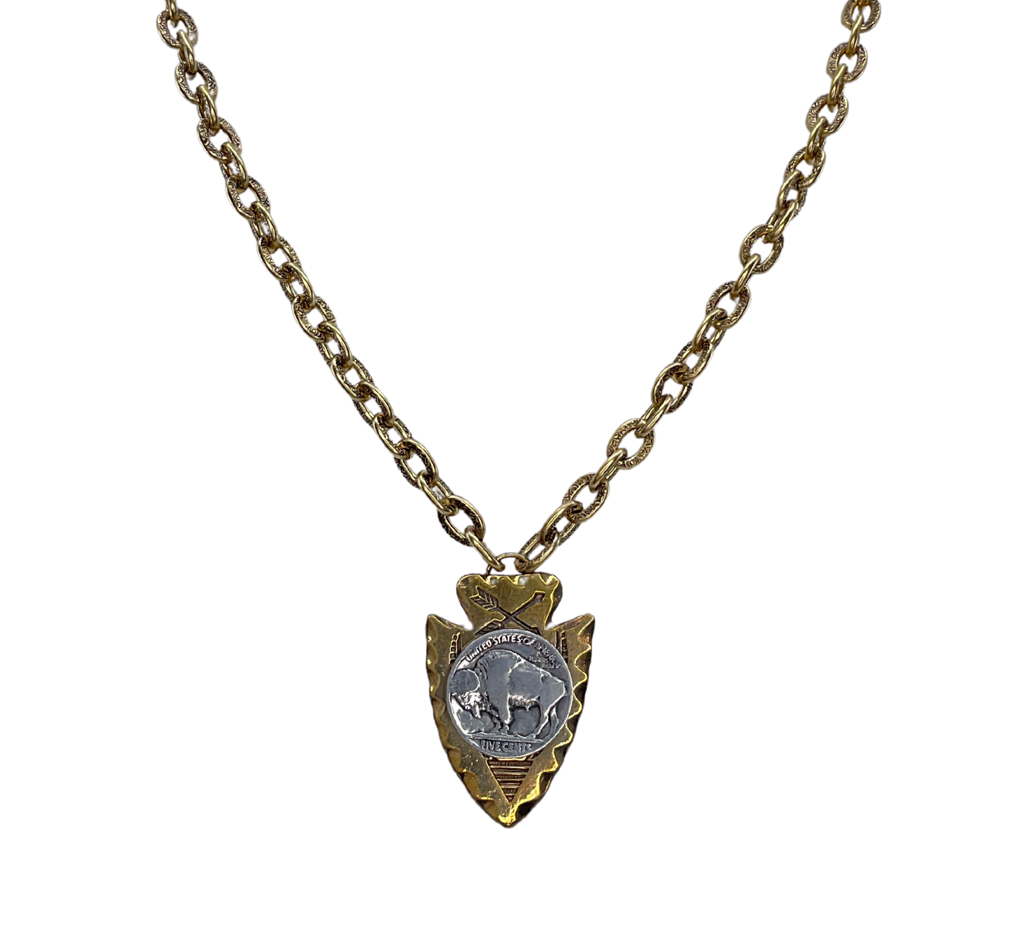 Buffalo Nickel on Brass Arrowhead