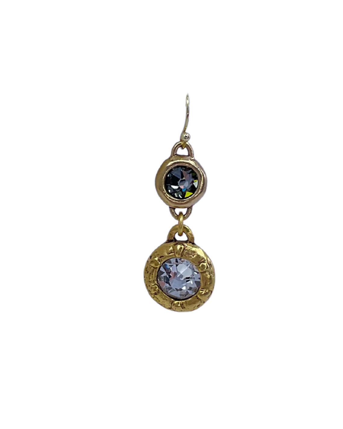 Gold Plated Double Swarovski Black Diamond and Clear Crystal Earrings