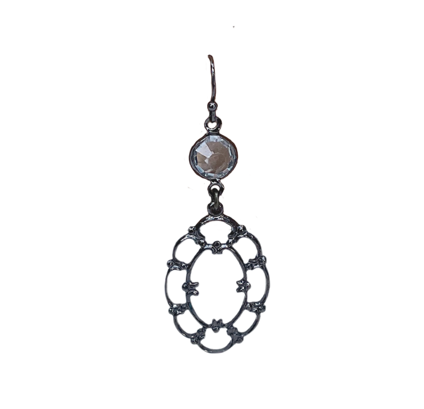 Gunmetal Oval Crystal Earrings