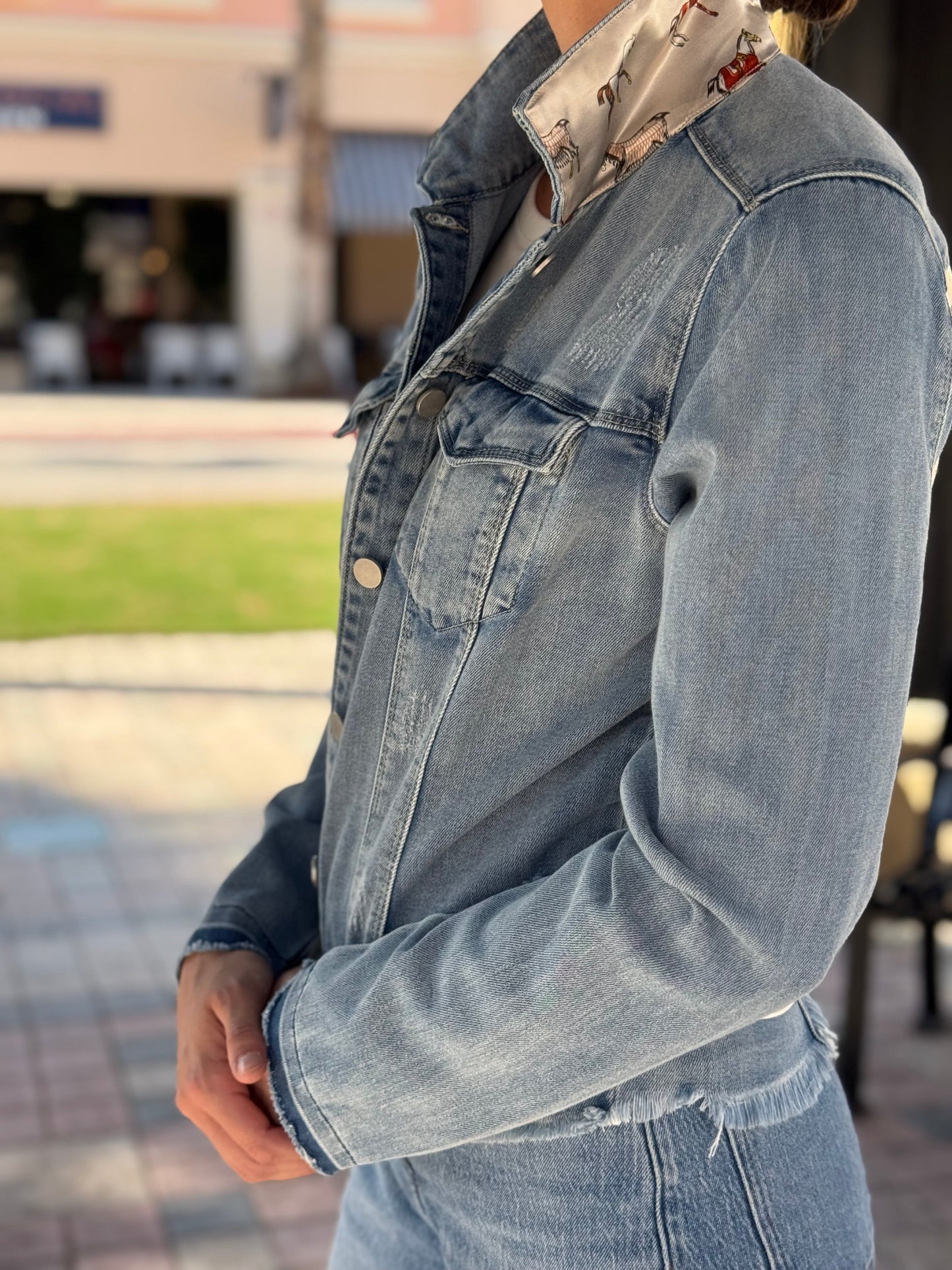 The Light Denim Jacket / Equine Elegance / Pearl White