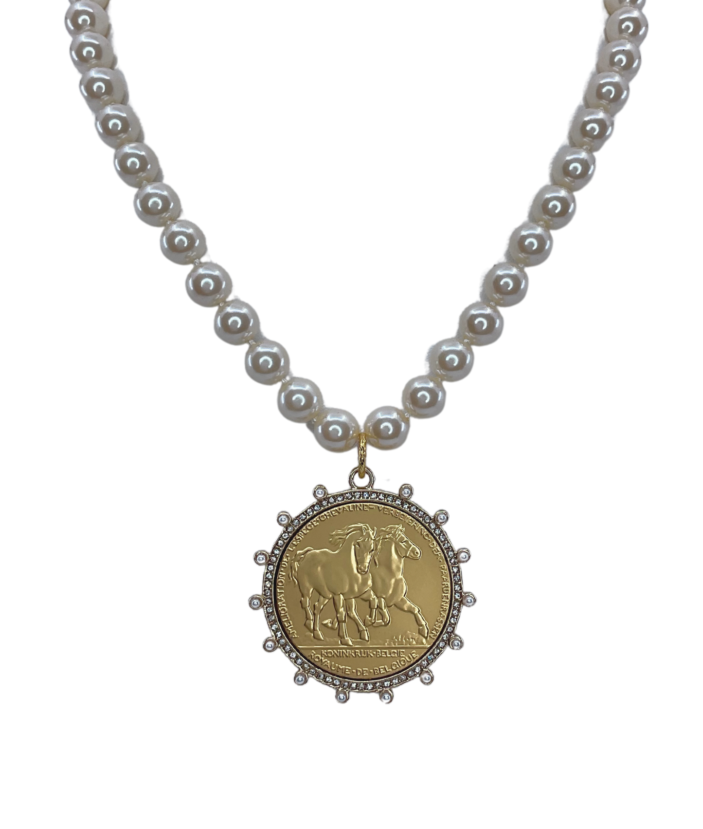 Vintage Pearls with Gold Horse Coin