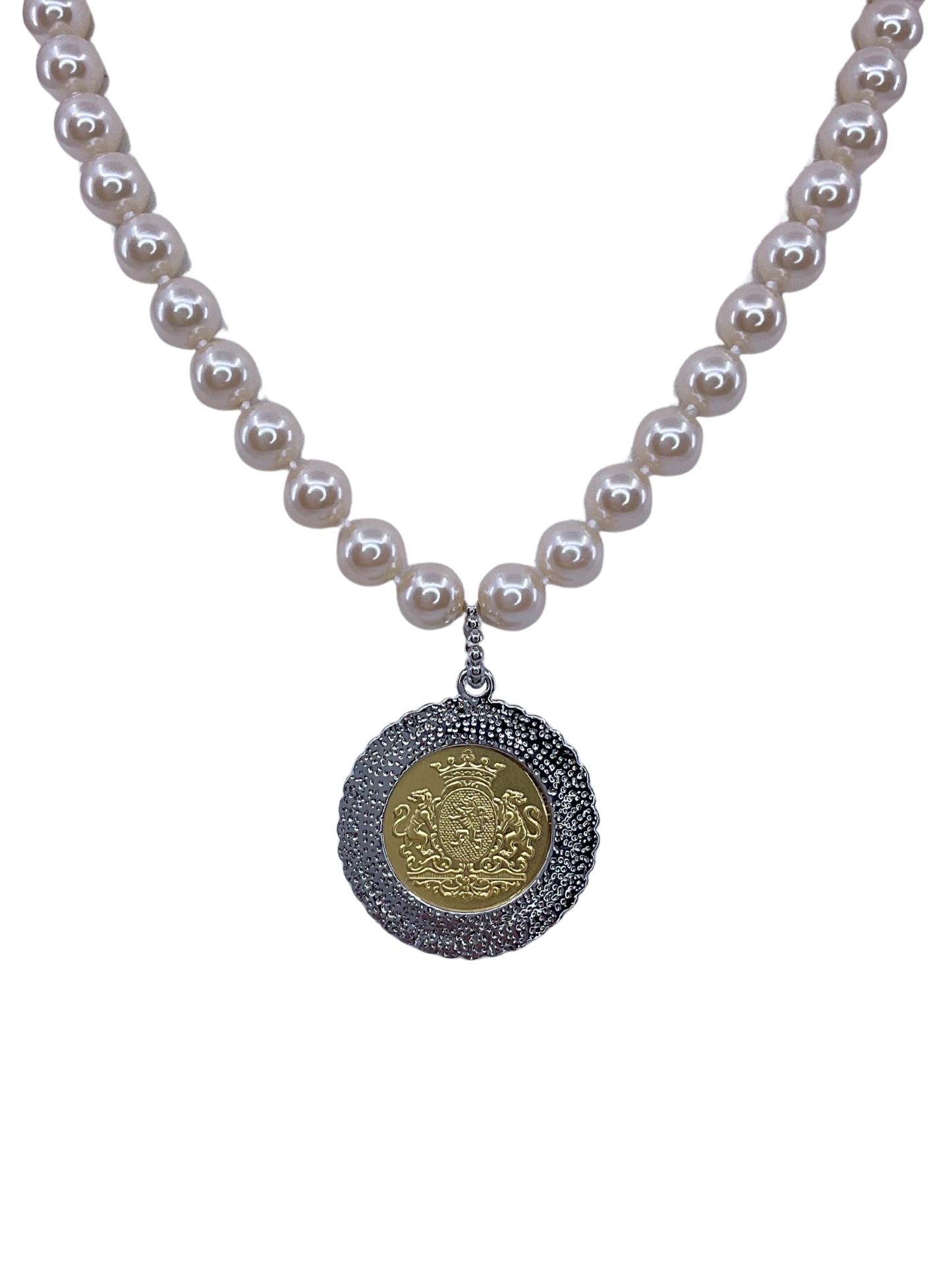 Vintage Hand Knot Pearl With Vintage Mixed Metal Repurposed Horse Hunting Coin