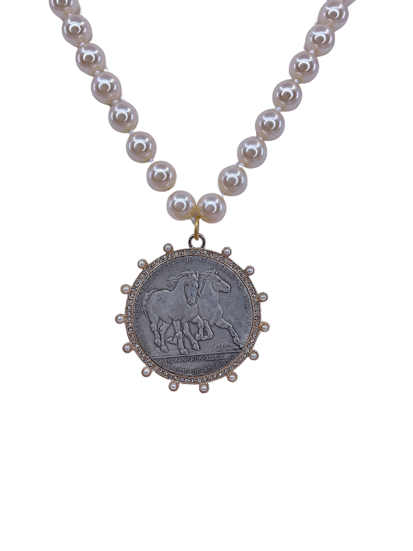 Vintage Pearls with Sterling Horse Coin