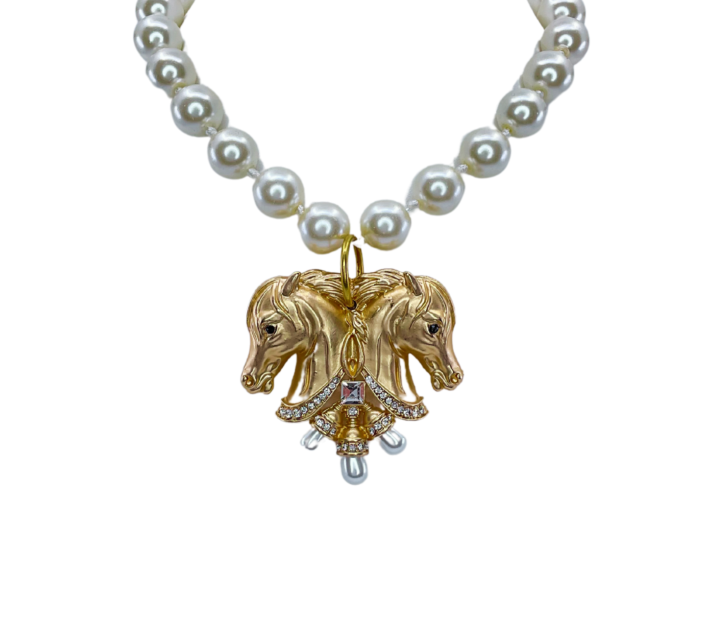 Goldtone Vintage and Pearl Twin Horses