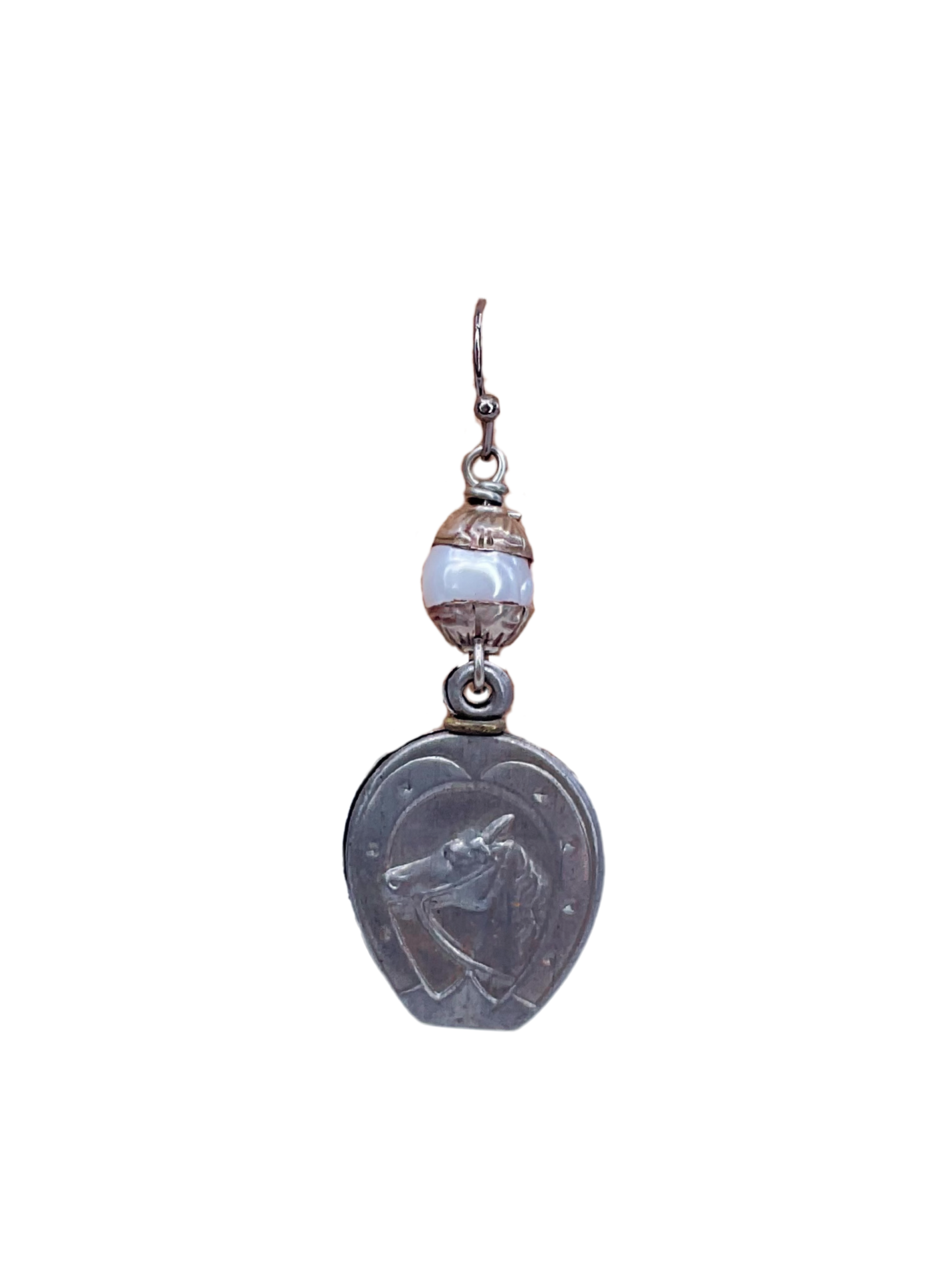 Vintage Horse Fob and Faux Pearl Earrings