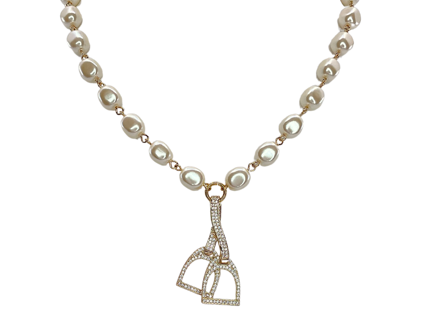 Vintage Pearls and Vintage Gold Plated Rhinestone Horse Stirrup