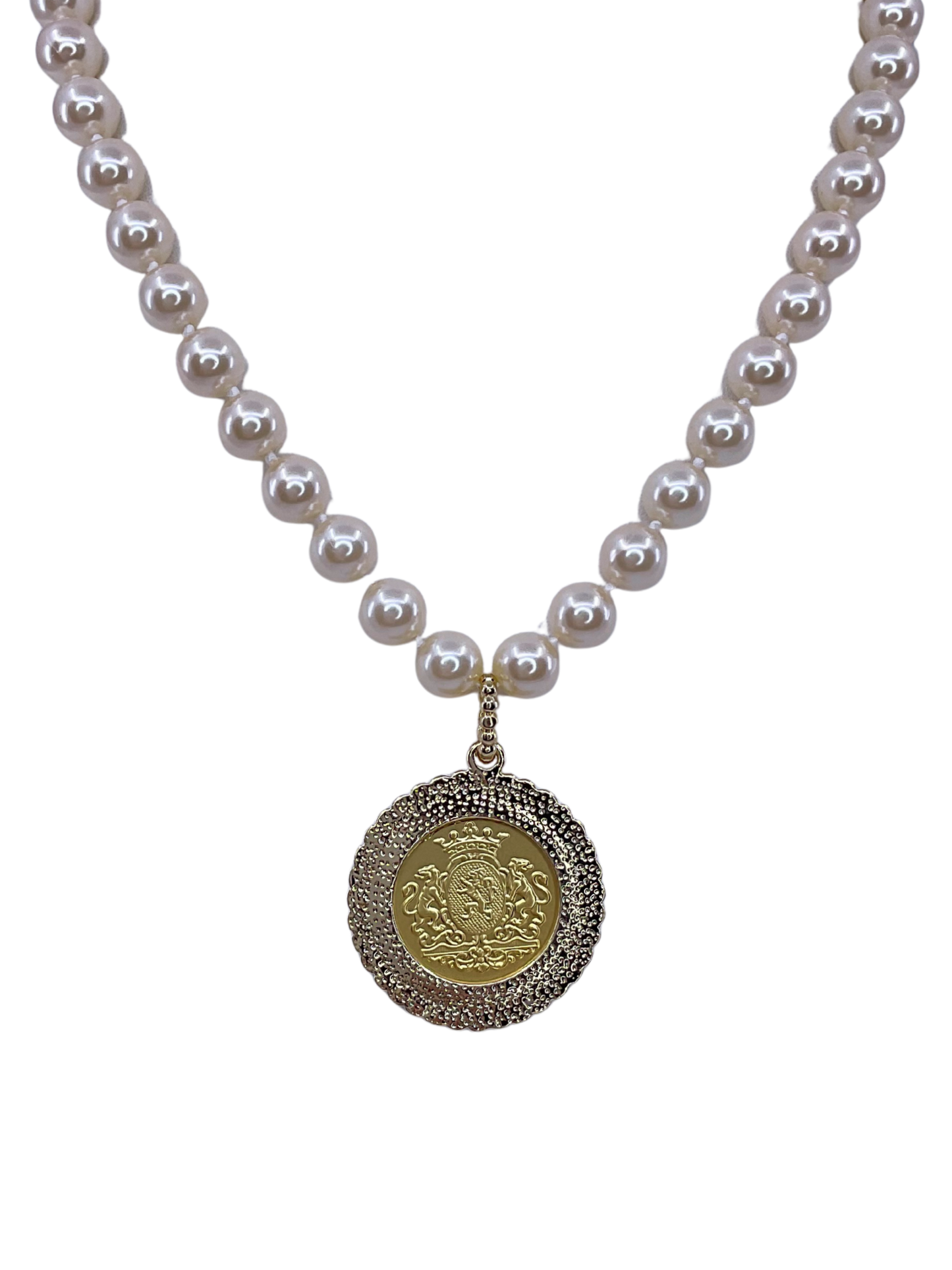 Vintage Hand Knot Pearl With Repurposed Horse Hunting Coin