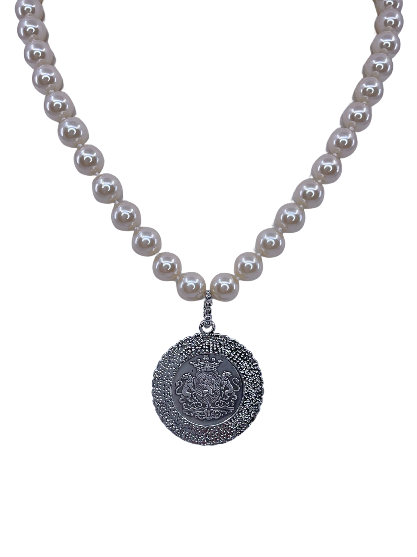 Vintage Hand Knot Pearl With Vintage Repurposed Horse Hunting Coin