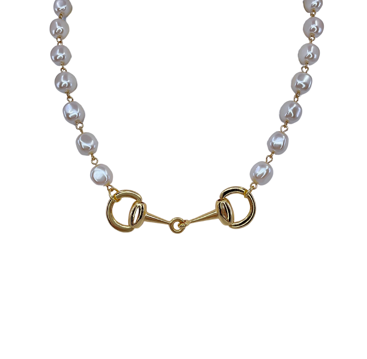 Vintage Faux Pearl and Gold Plated Horse Bit Necklace