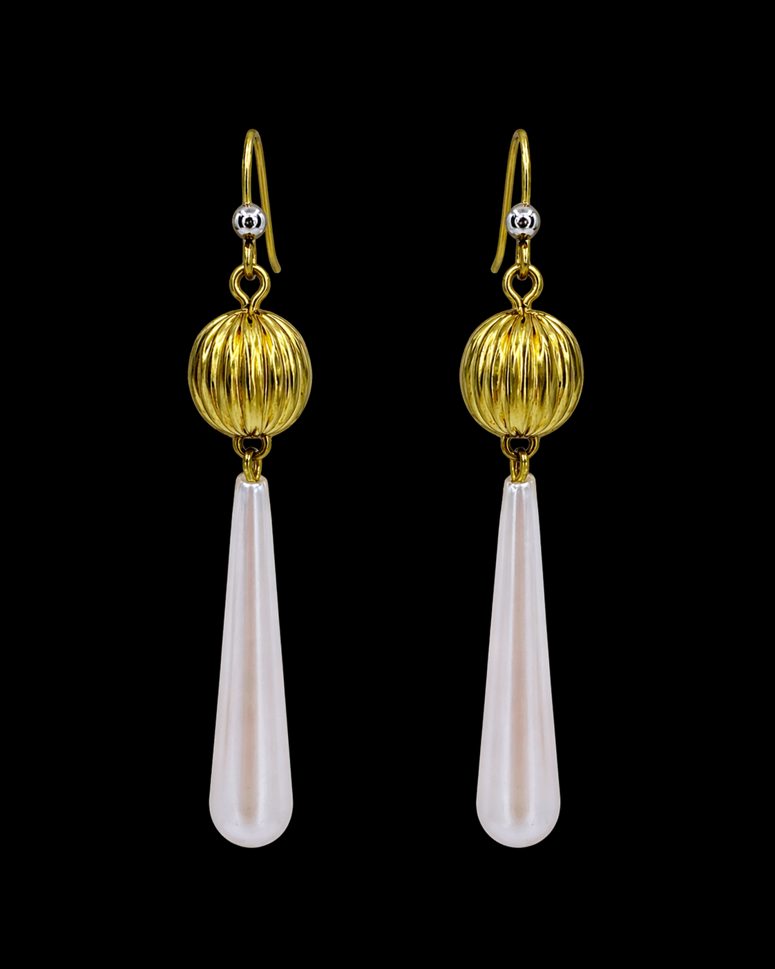 Vintage Fluted and Long Pearl Drop Earrings