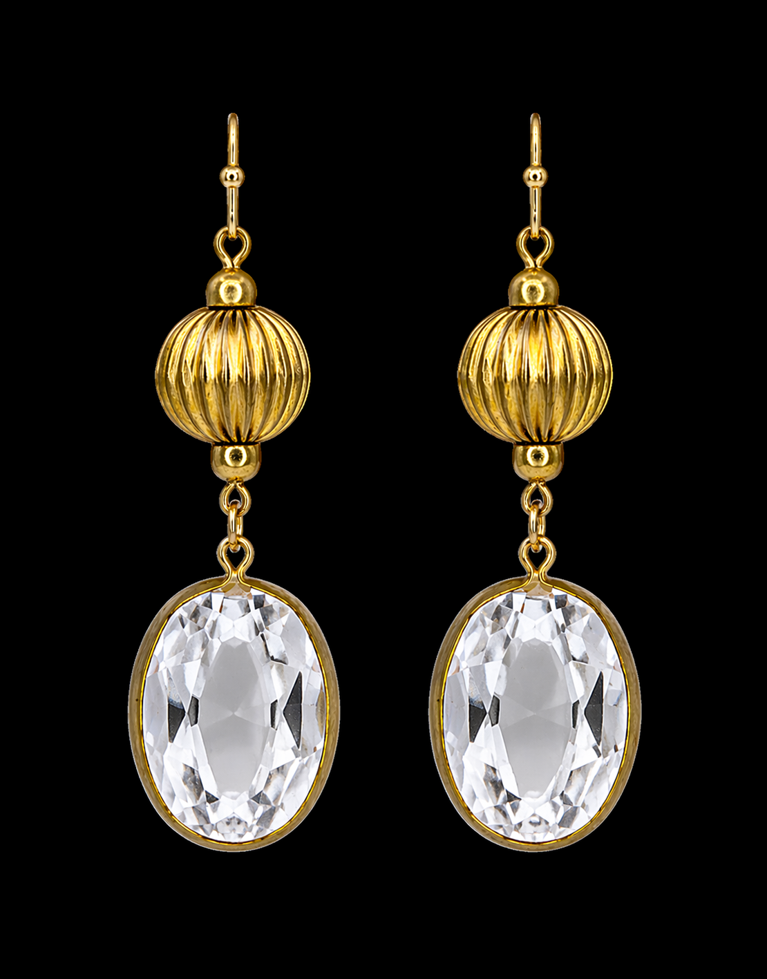 Vintage Fluted Large Crystal Drop Earrings