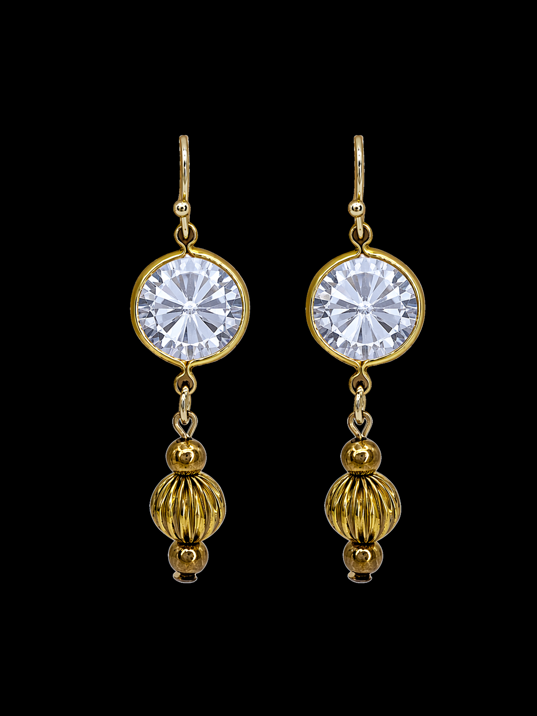 Vintage Fluted and Circle Crystal Drop Earrings