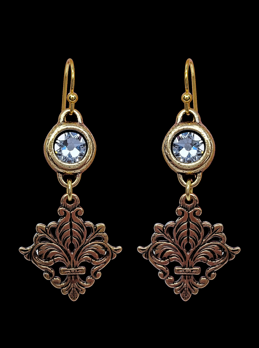 Swarovski Crystal and Fleur De Lis Earrings