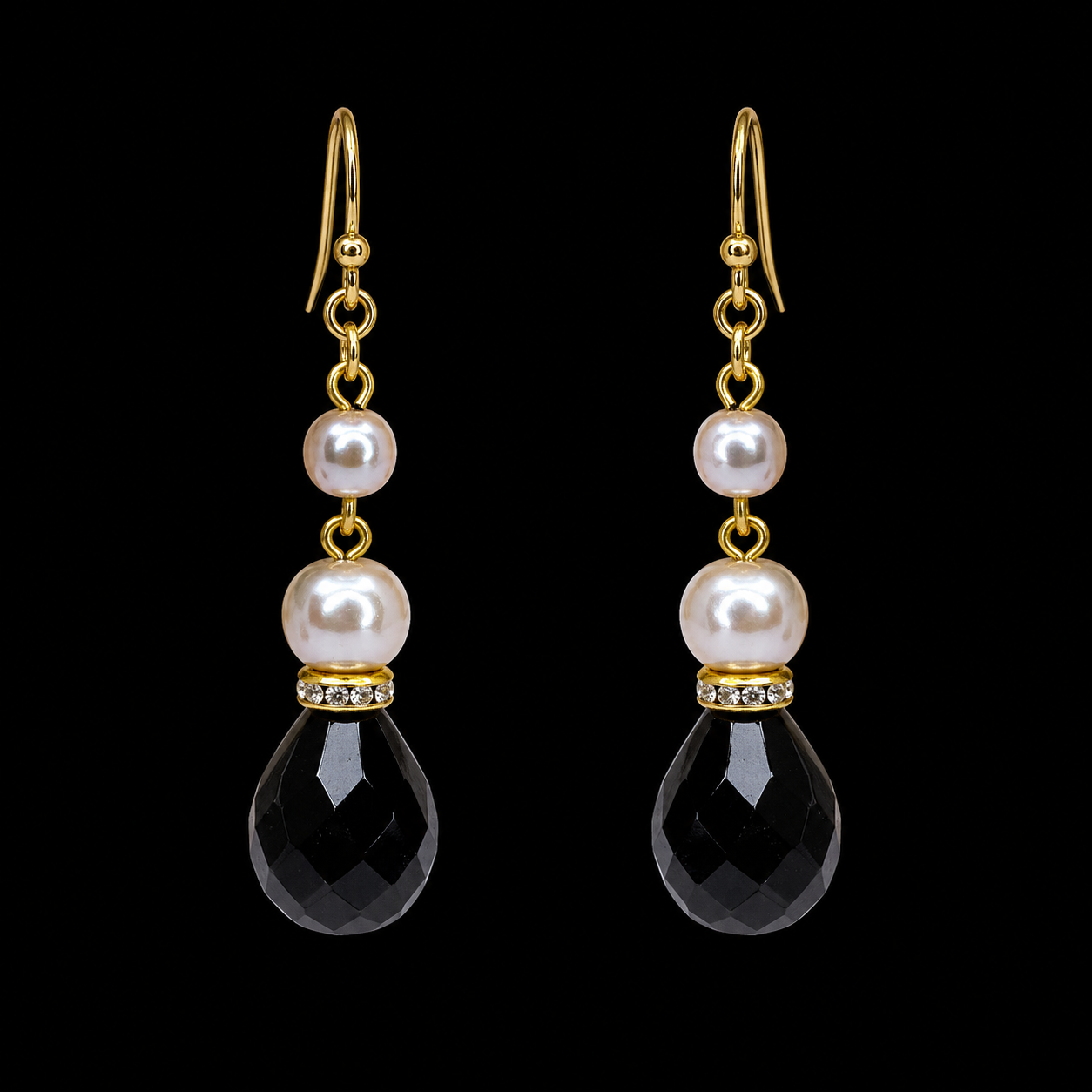 Vintage Black and Faux Pearl Earrings