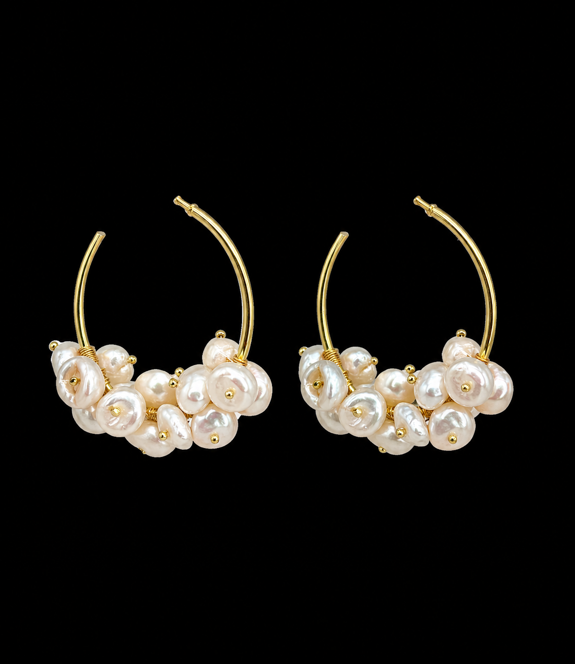 Pearl Cluster Hoop Earrings