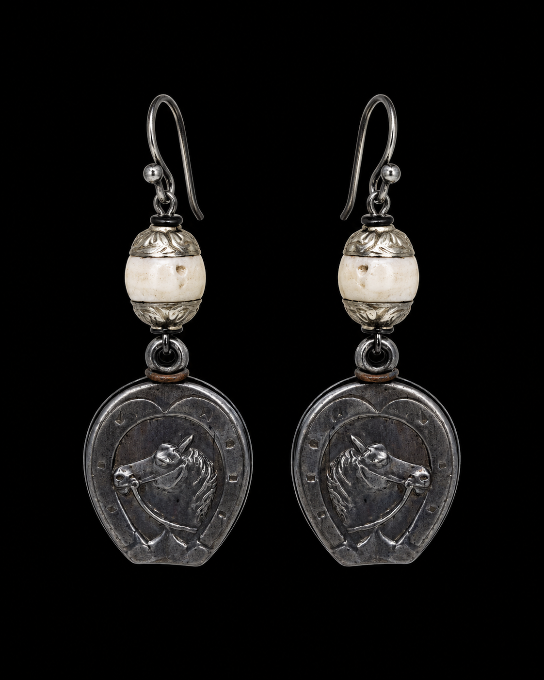 Bone and Vintage Horse Fob Earrings