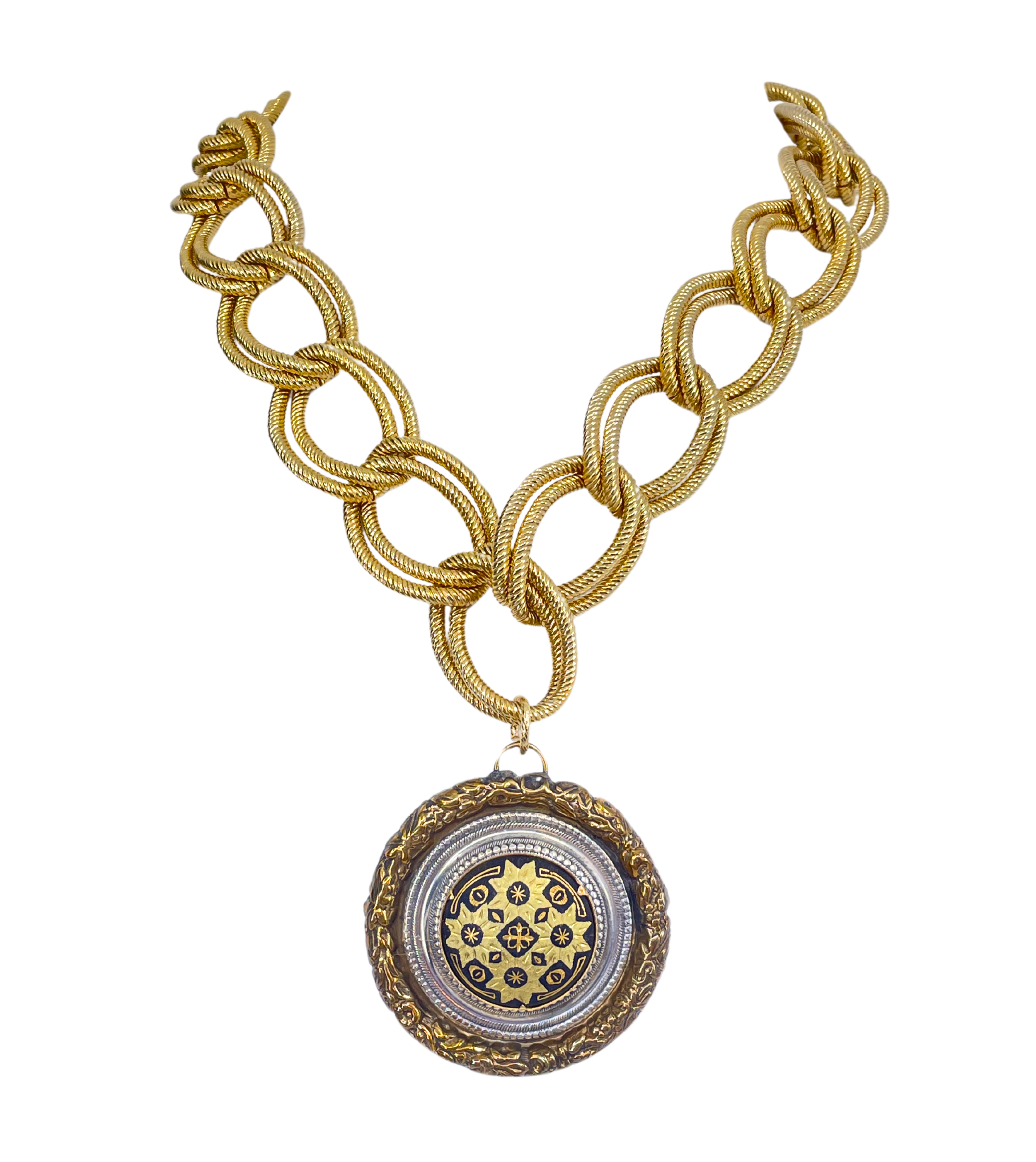Vintage Damascene Pendant Necklace