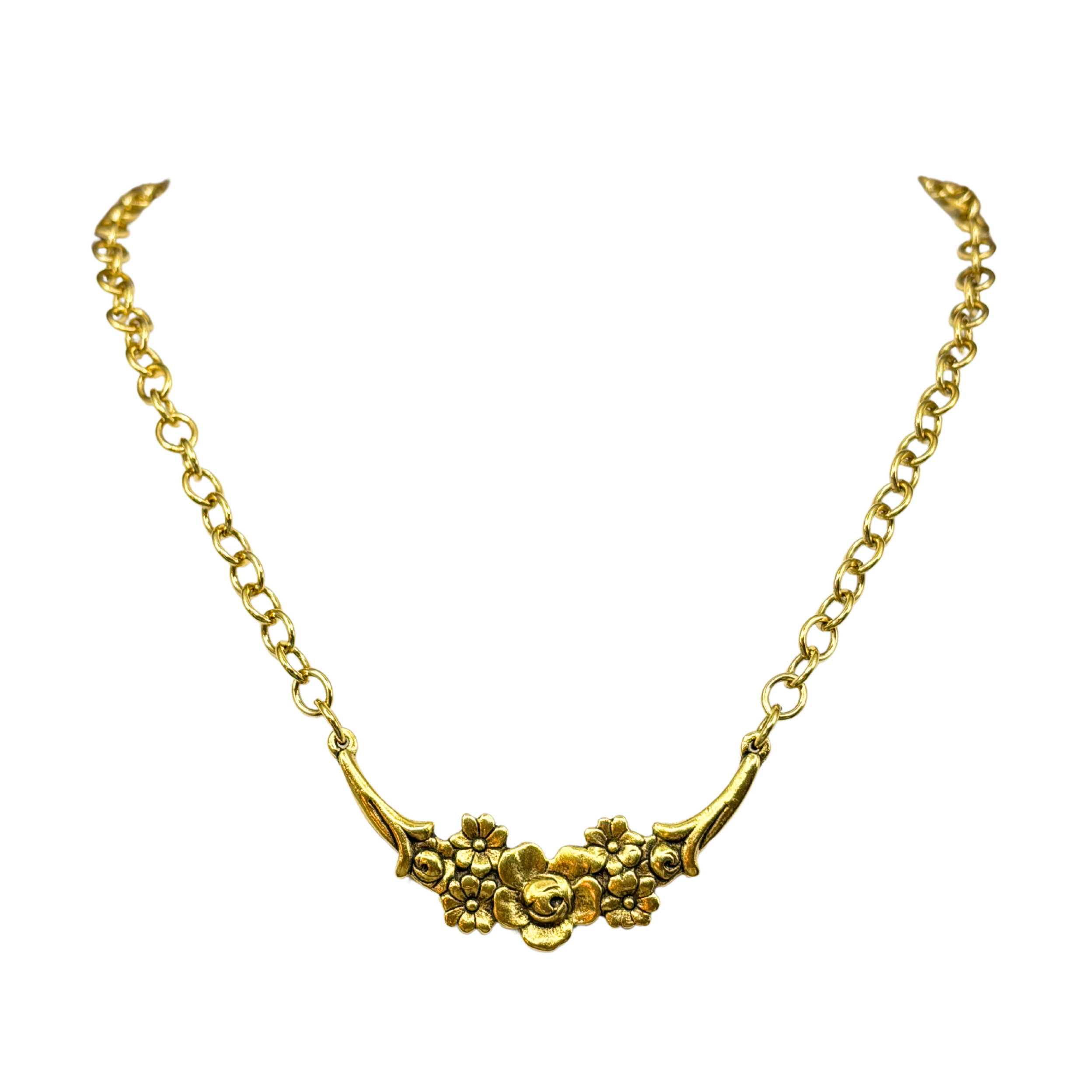 Vintage Reproduction Gold Floral Crescent Necklace