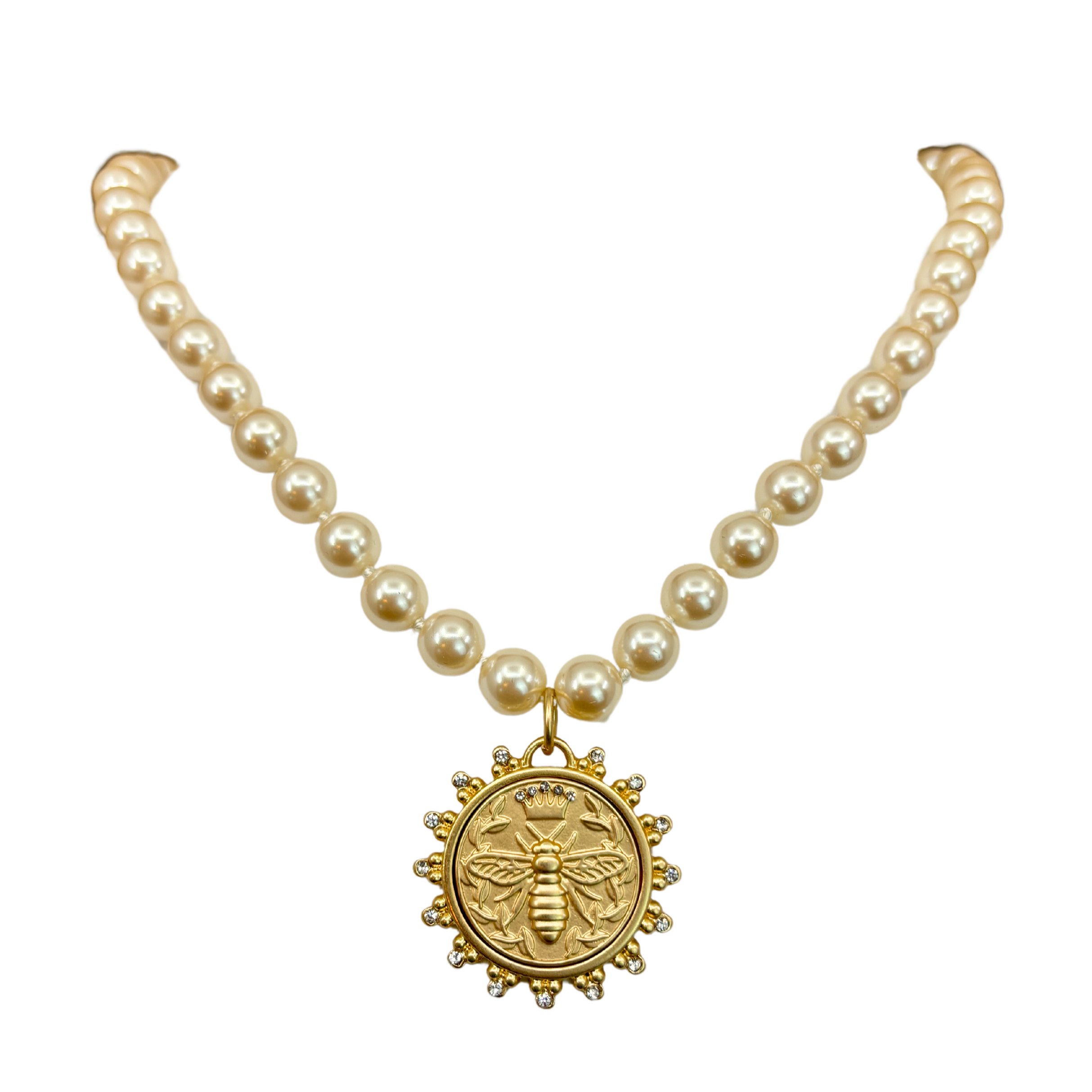 Gold Queen Bee Pearl Necklace