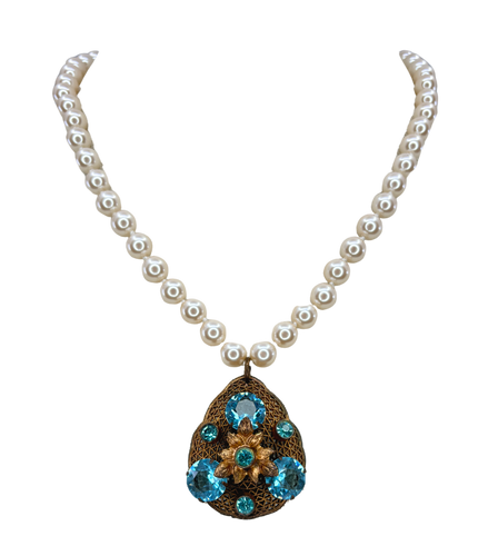 Vintage Blue Crystal Dress Clip Necklace