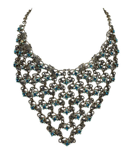 Vintage Blue Crystal Bib Necklace