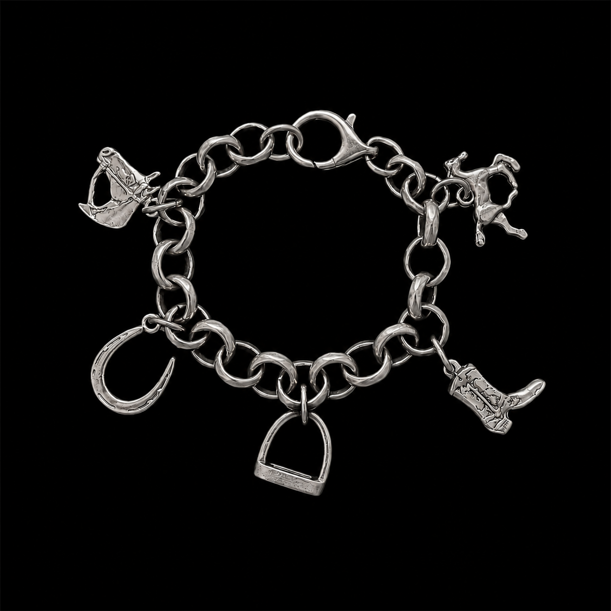 Vintage Sterling Plated Reproduction Horse Charm Bracelet