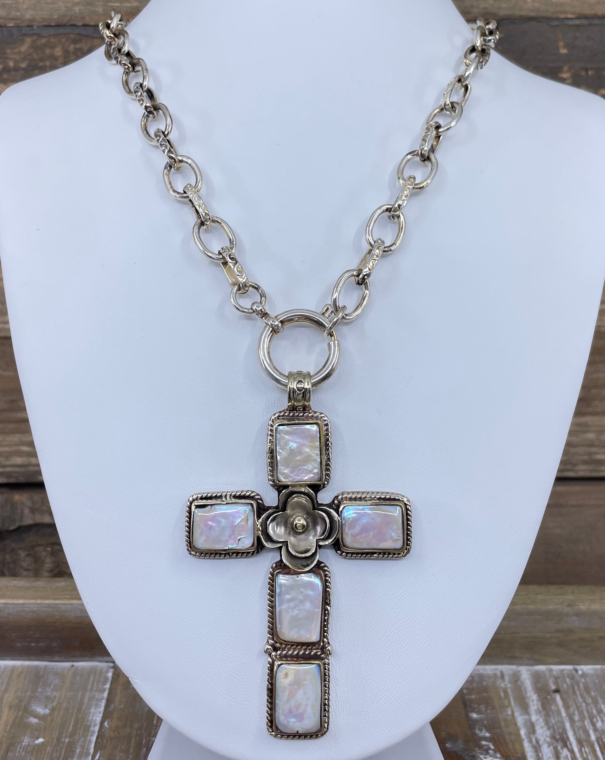 Vintage Sterling Plated Cross with Mother of Pearls