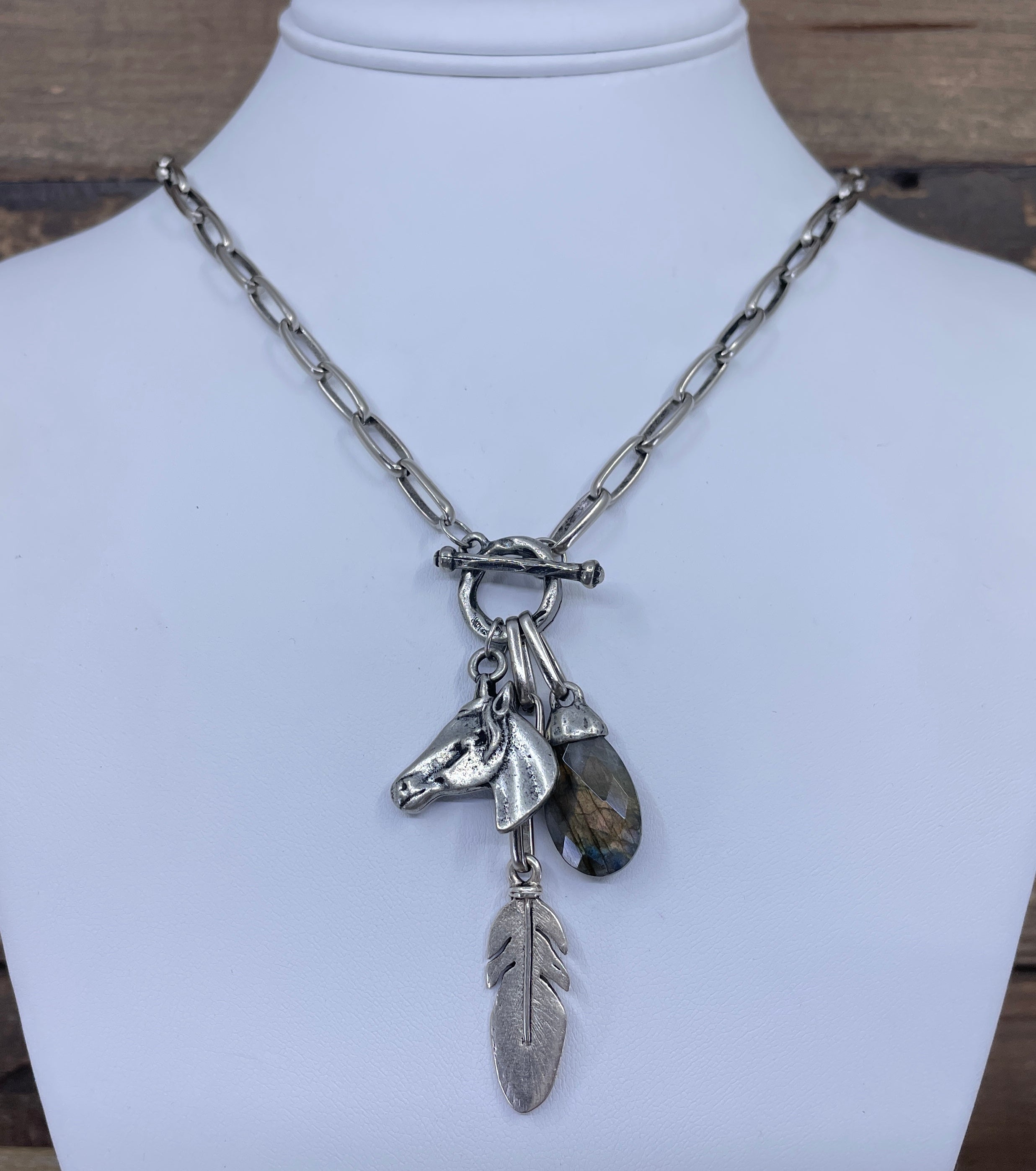 Sterling Horse & Feather Charm Necklace 18