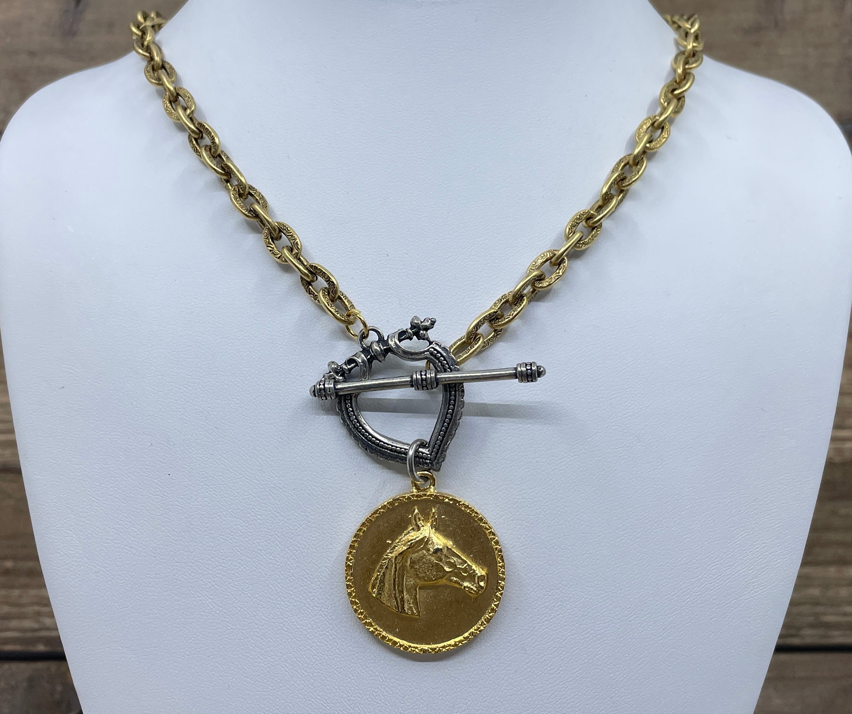 Gold-Plated Horse Medallion Necklace