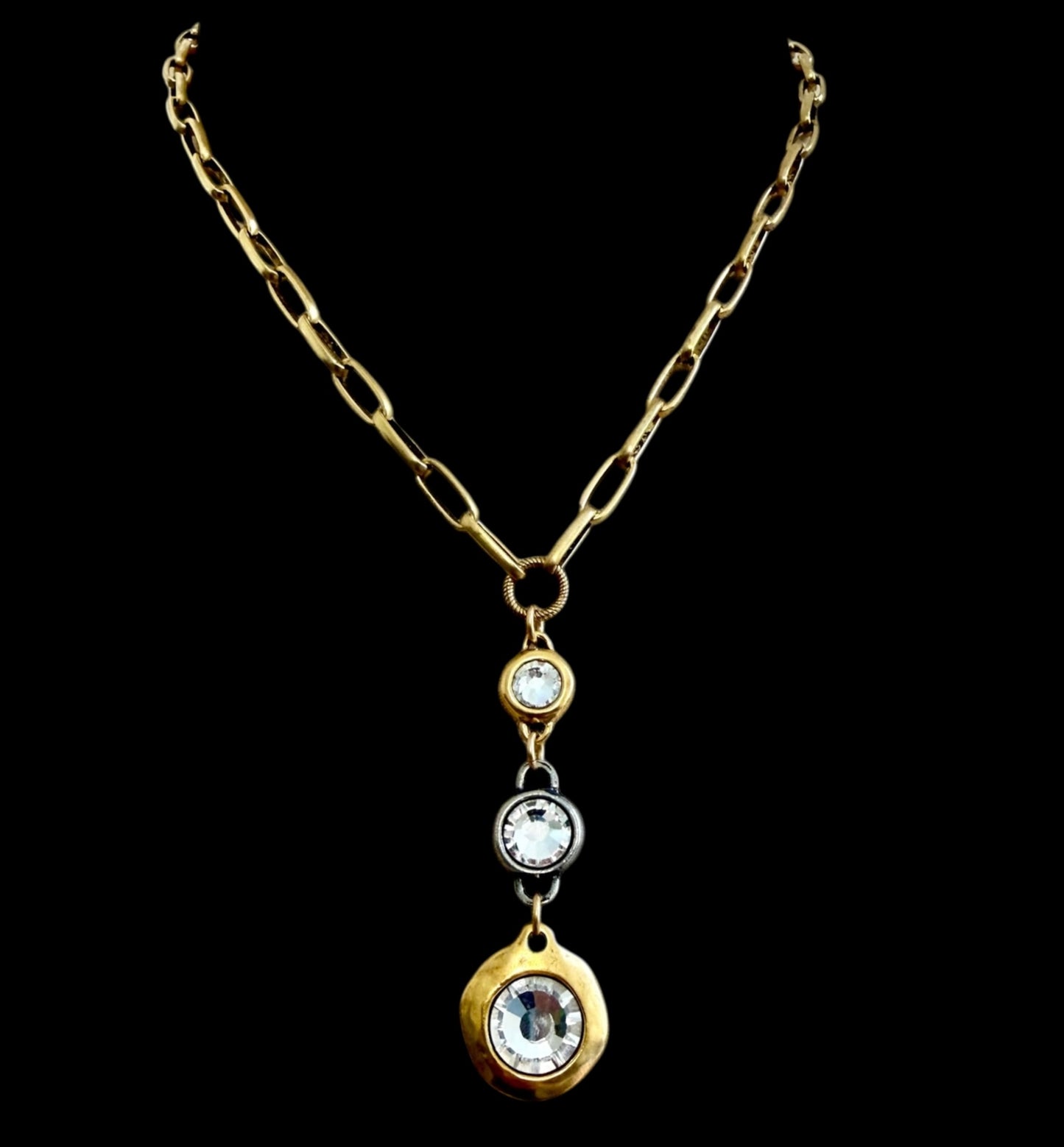 Reproduction 17" Gold Plated Chain with Sterling and Gold Plated Swarovski Crystals