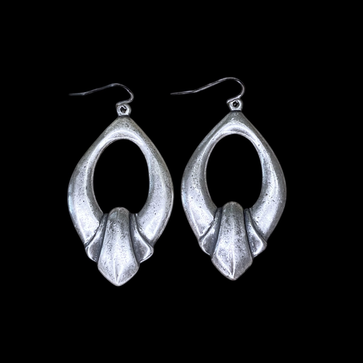 Repurposed sterling plated elongated french drop earring