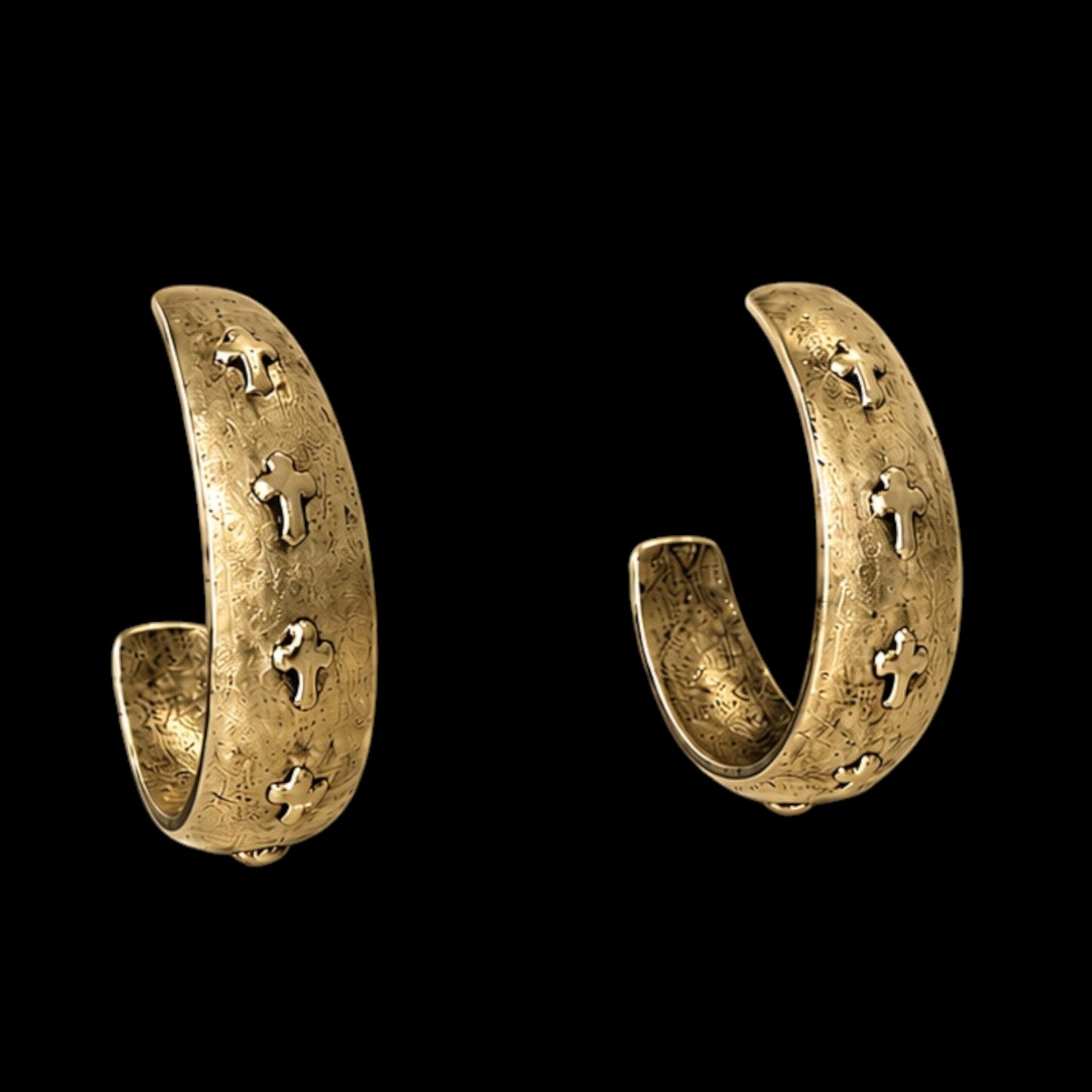 gold plated Repurposed raised cross hoop earring