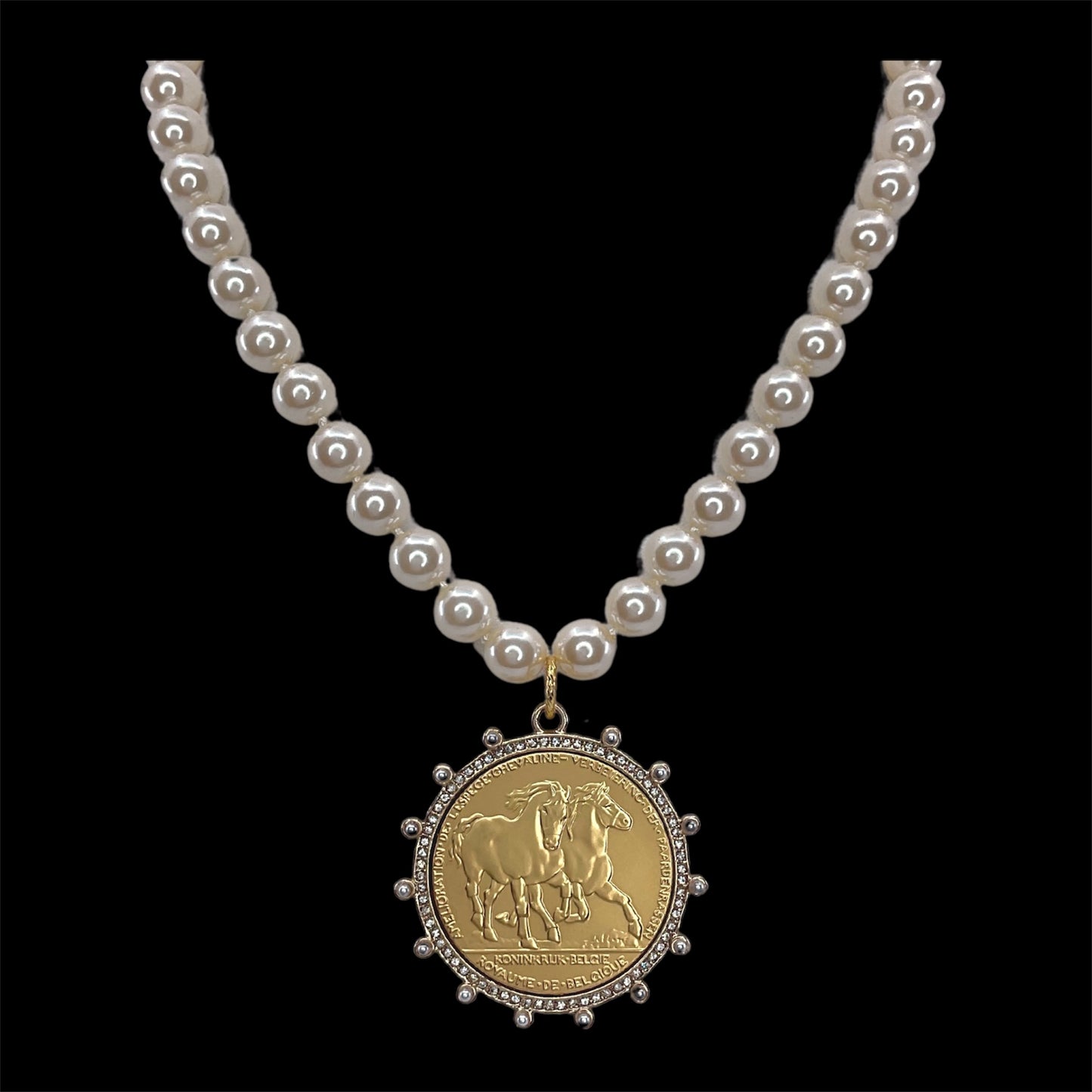 Vintage Pearls with Gold Horse Coin
