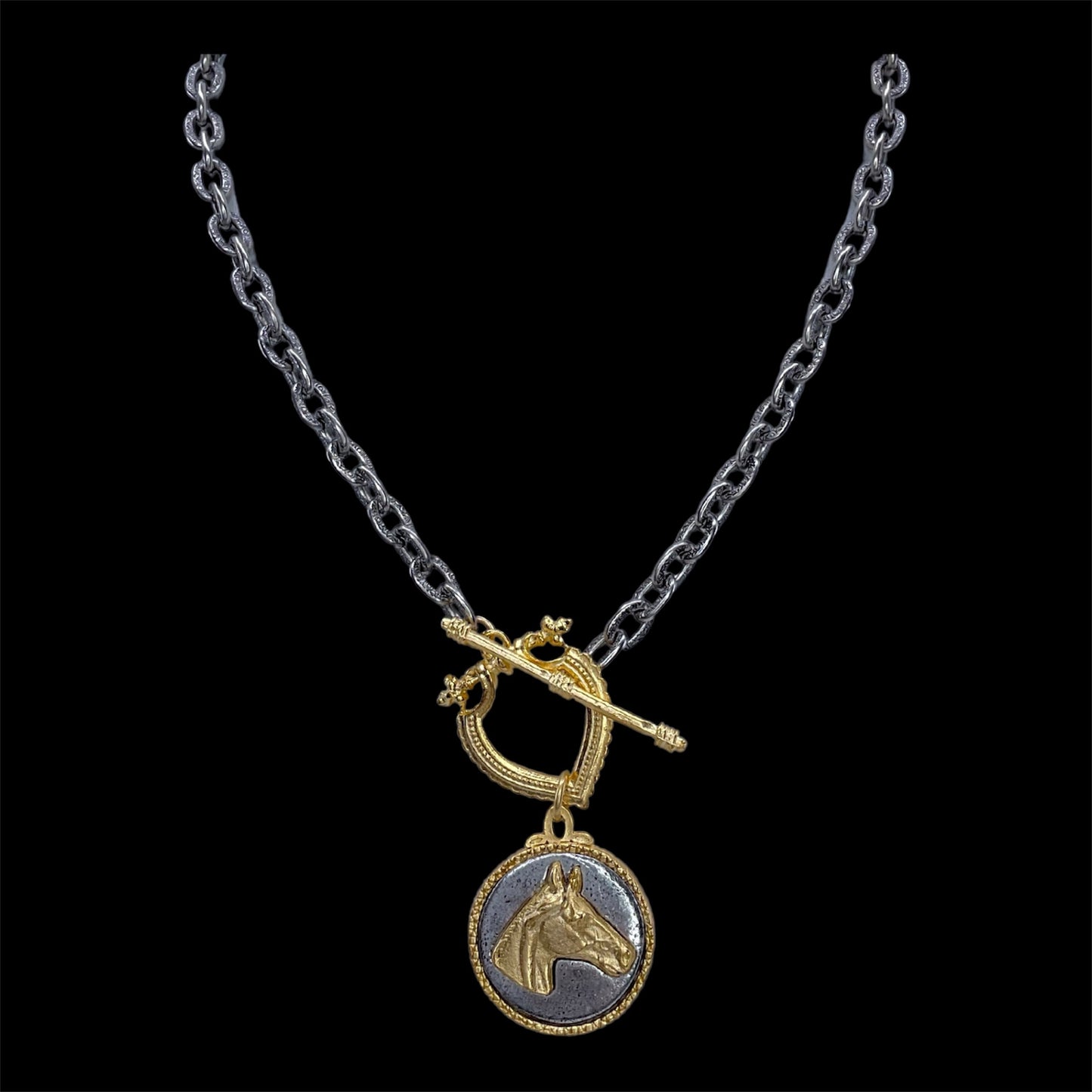 Sterling and Gold Plated Horse Coin With Toggle Closure