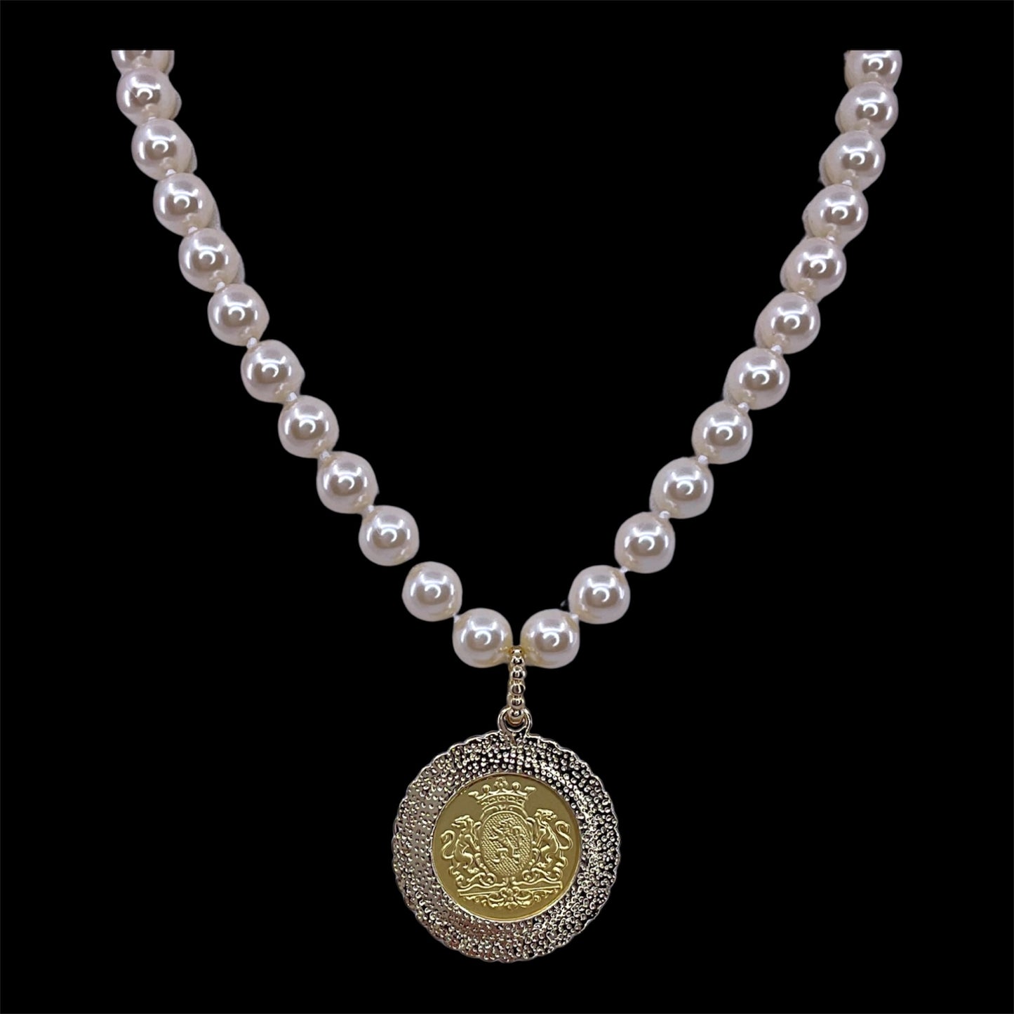 Vintage Hand Knot Pearl With Repurposed Horse Hunting Coin
