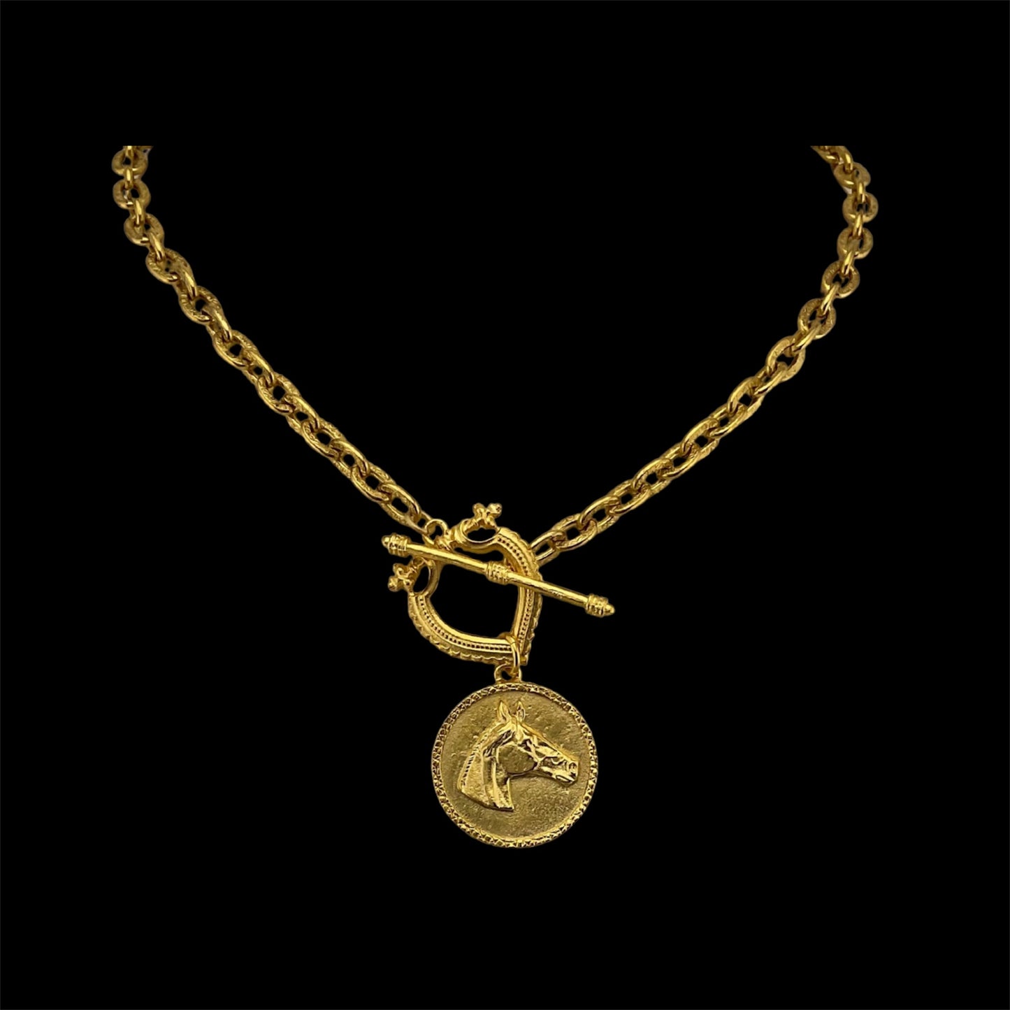 Vintage chain with Vintage Gold Plated Toggle and Horse Coin