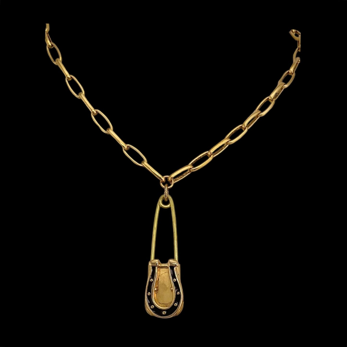 Vintage Horse-Shoe Gold Plated Laundry Pin Necklace