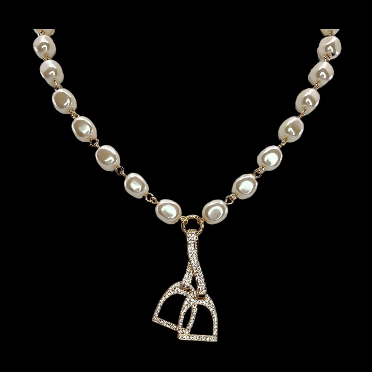 Vintage Pearls and Vintage Gold Plated Rhinestone Horse Stirrup