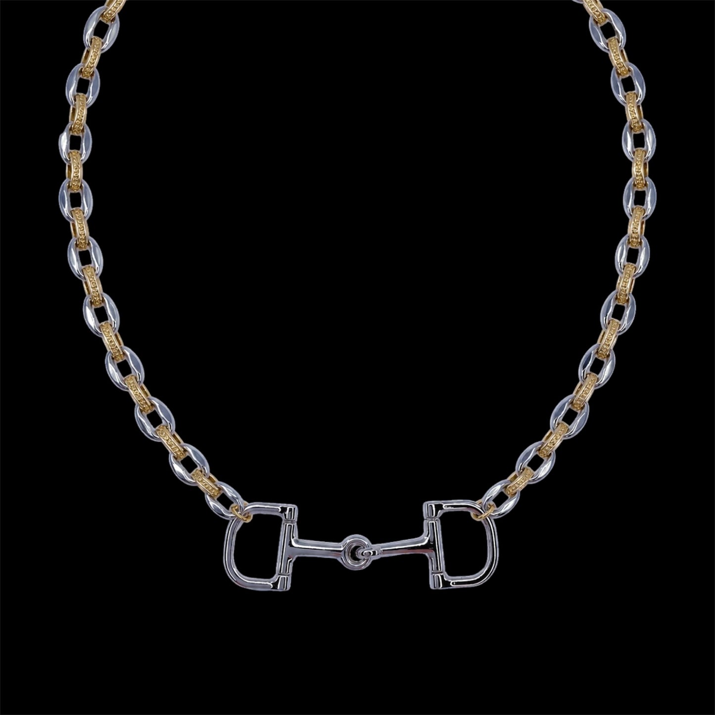 Mixed Metal Chain With Vintage Sterling Plated Horse bit Necklace