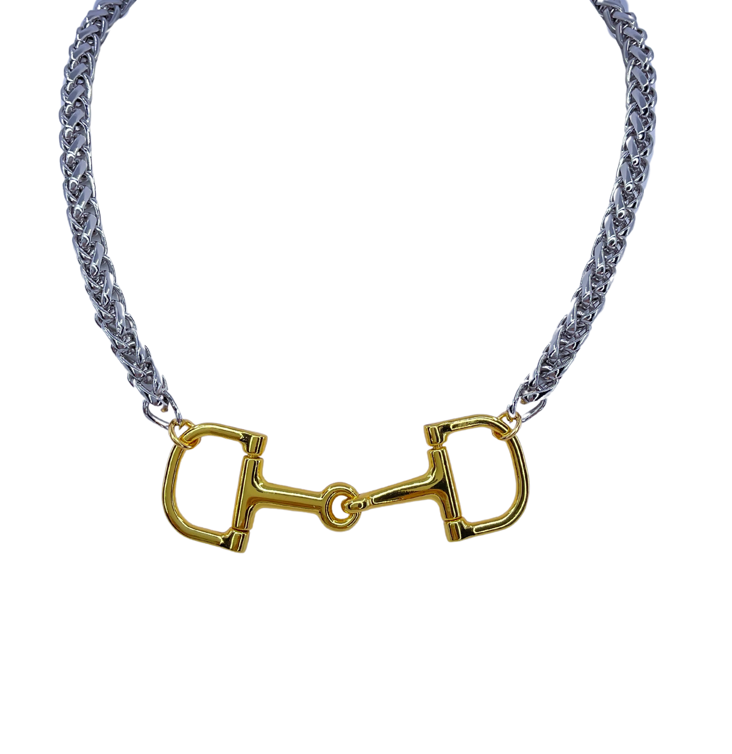 Vintage Sterling Plated Chain and Gold Plated Horse Bit Necklace