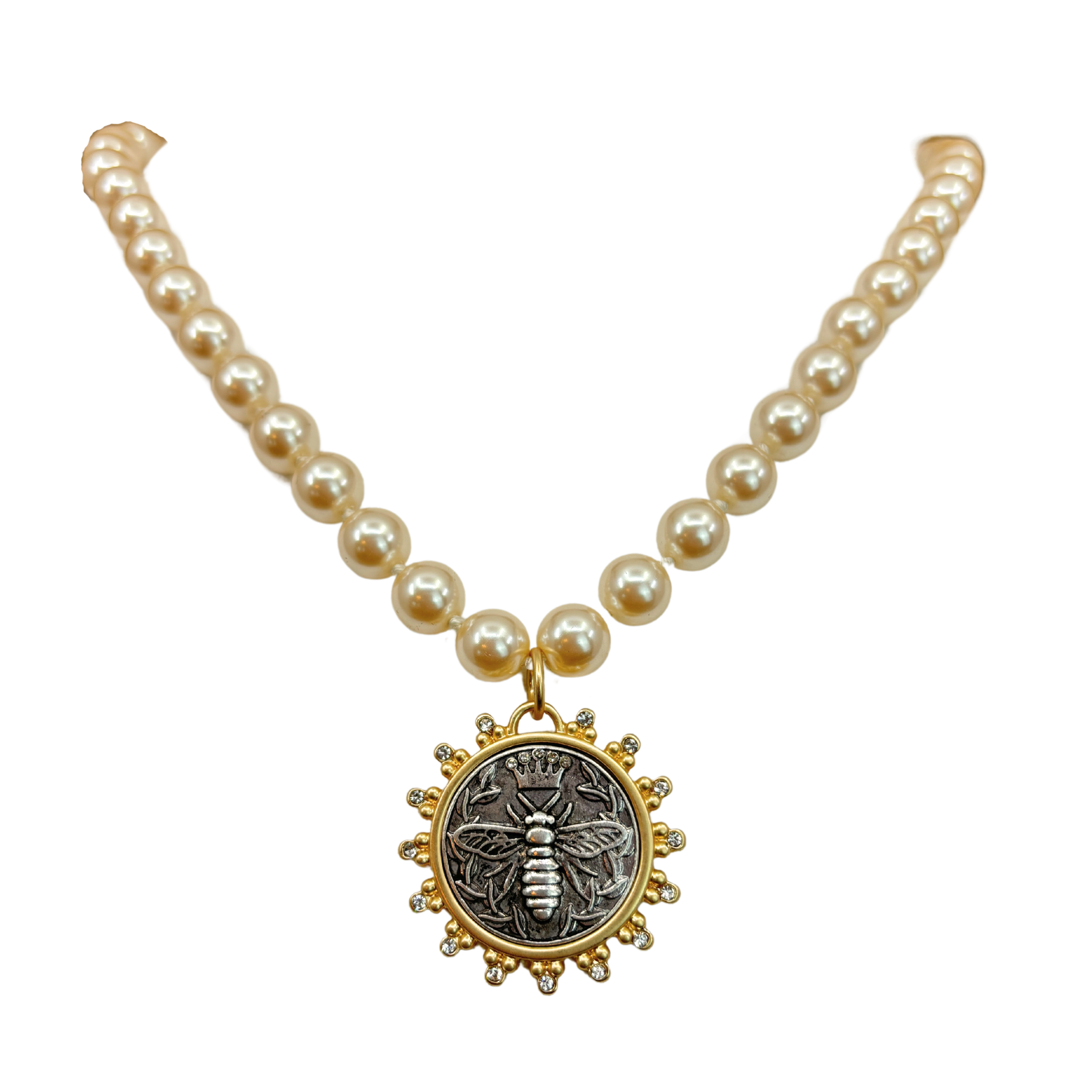 Silver Queen Bee Pearl Necklace