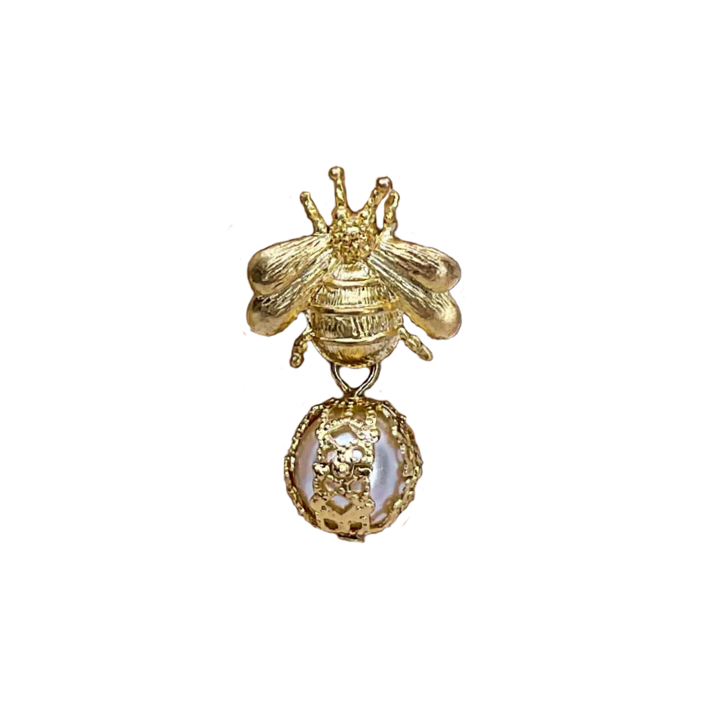 Bee Earrings with Filigree Pearl Drops