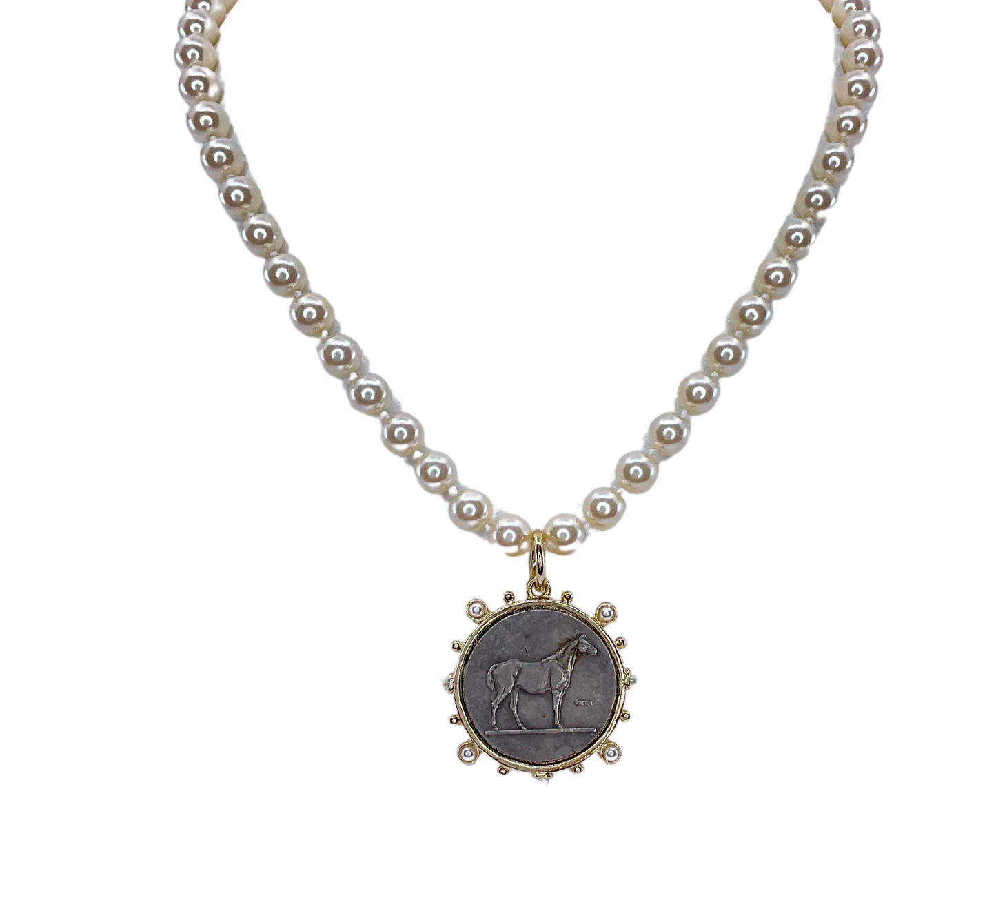 Vintage Pearls With Horse Coin