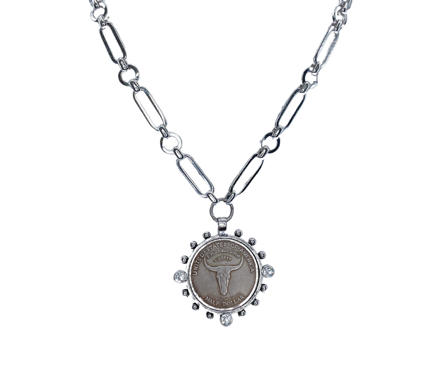 Sterling Plated Chain with Longhorn Coin