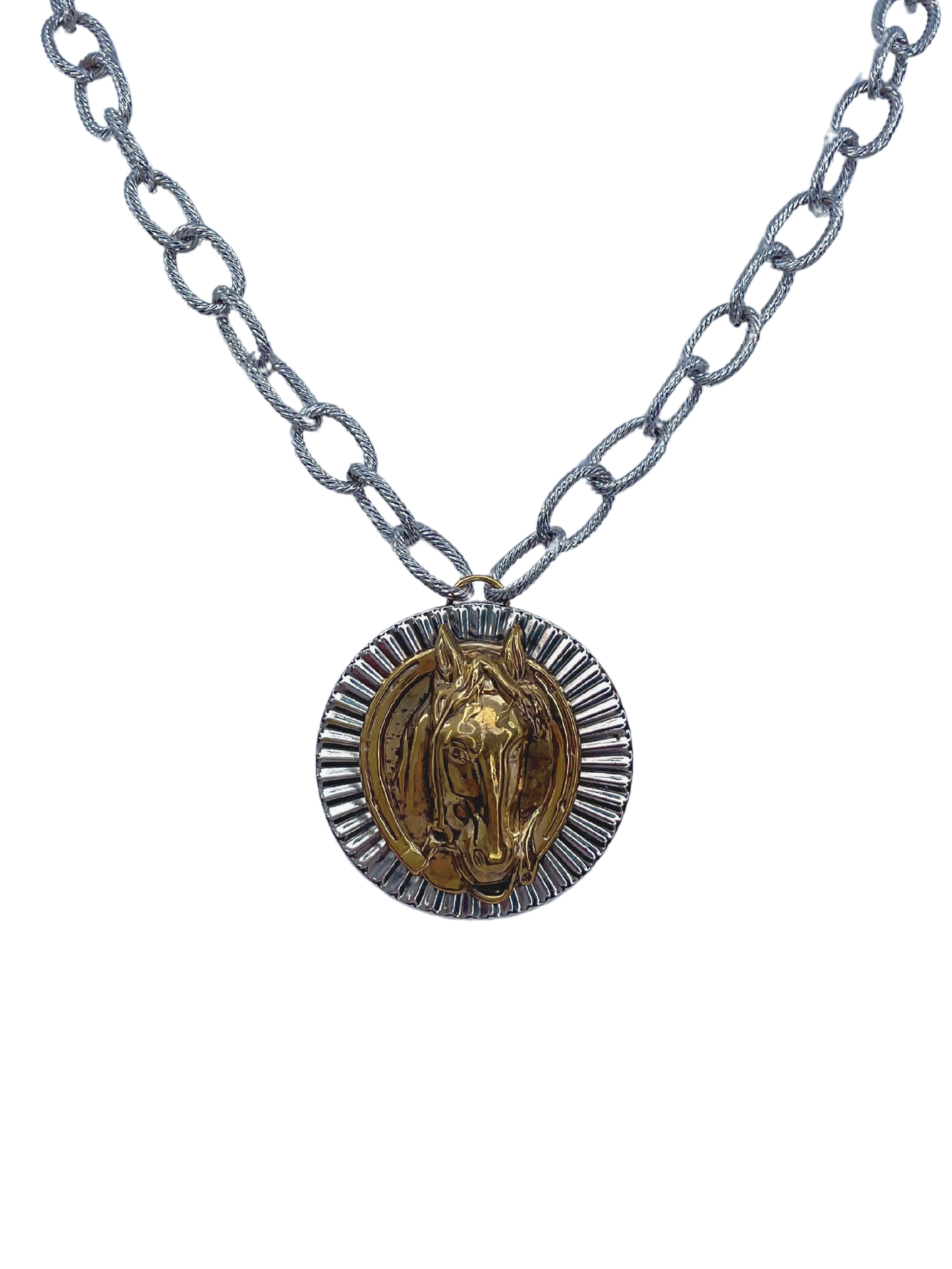 Vintage Sterling Plated Horse Face Necklace