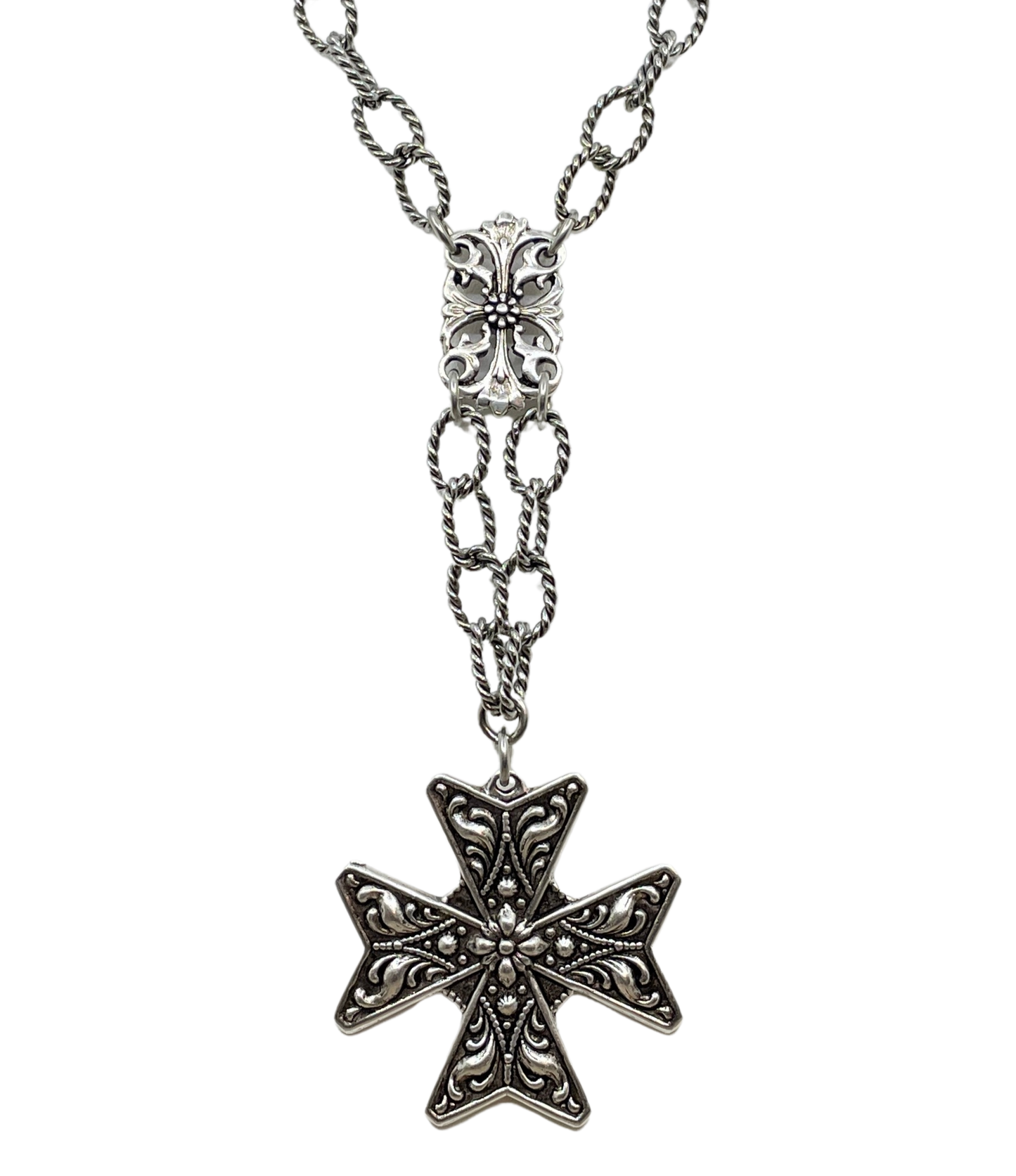 Sterling Plated 36" Chain with Vintage Cross Pendant