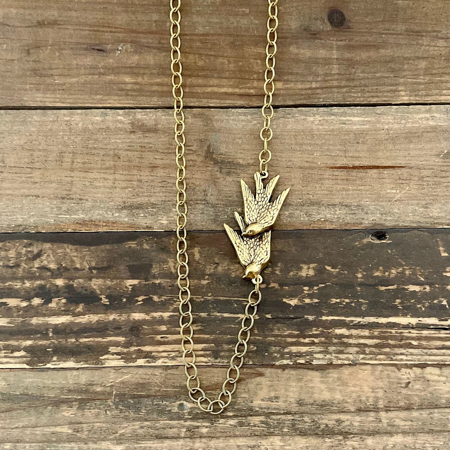Gold Plated 20" Chain with Vintage Double Bird Pendant