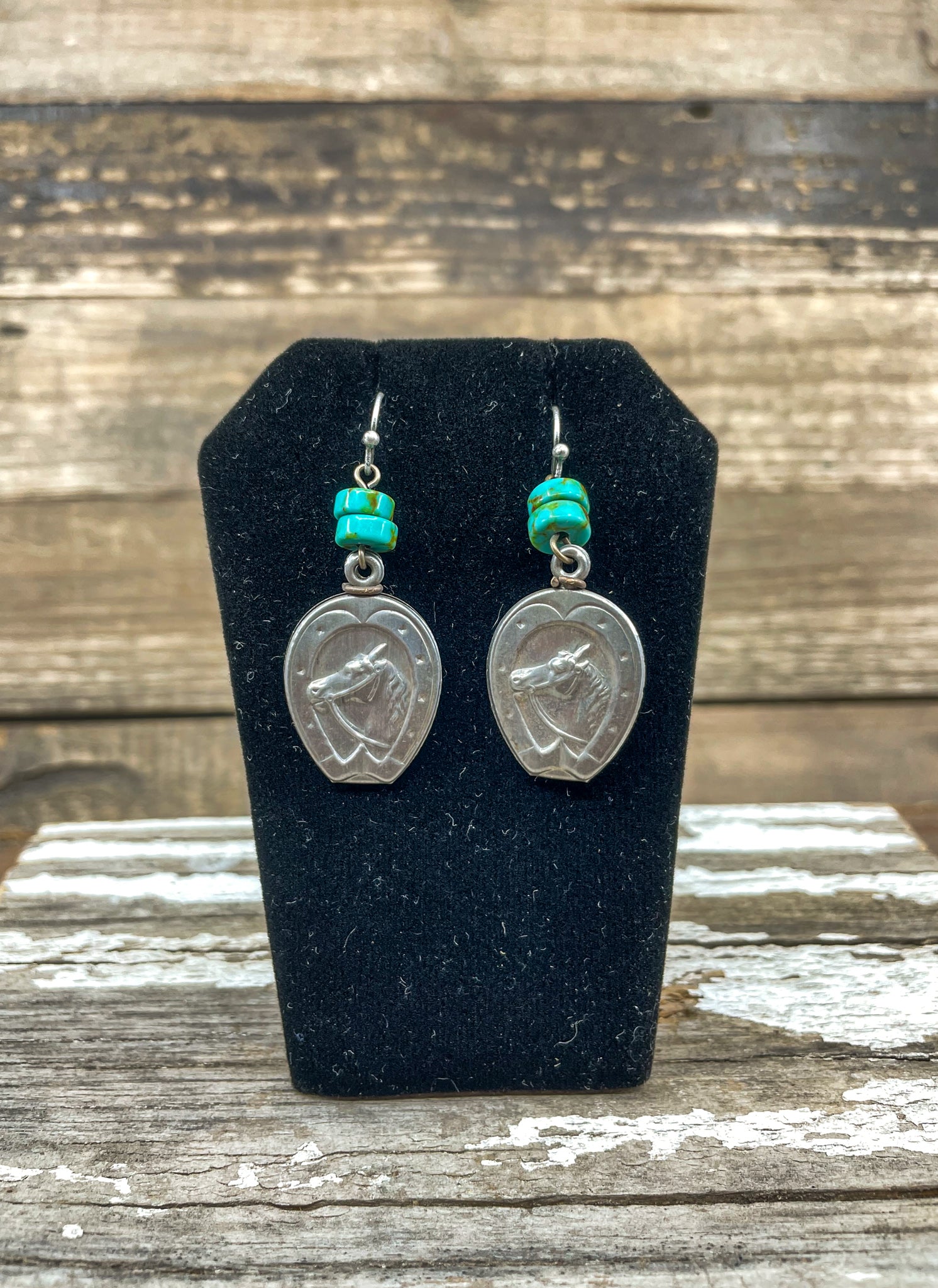 Horse & Stacked Turquoise Bead Earrings
